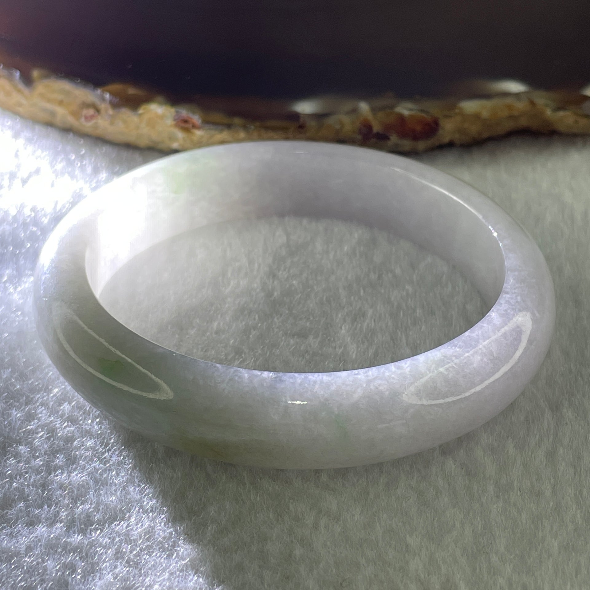 Type A Natural Jelly Lavender Light Green Jadeite Oval Bangle 41.51g Inner Diameter 52.7mm 11.8 by 7.4mm (Very Slight Internal Lines) - Huangs Jadeite and Jewelry Pte Ltd