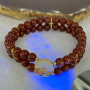 Natural Brownish Red Amber Beads with Gold Color Charms Bracelet 10.69g 16.5cm 6.5mm 52 Beads - Huangs Jadeite and Jewelry Pte Ltd