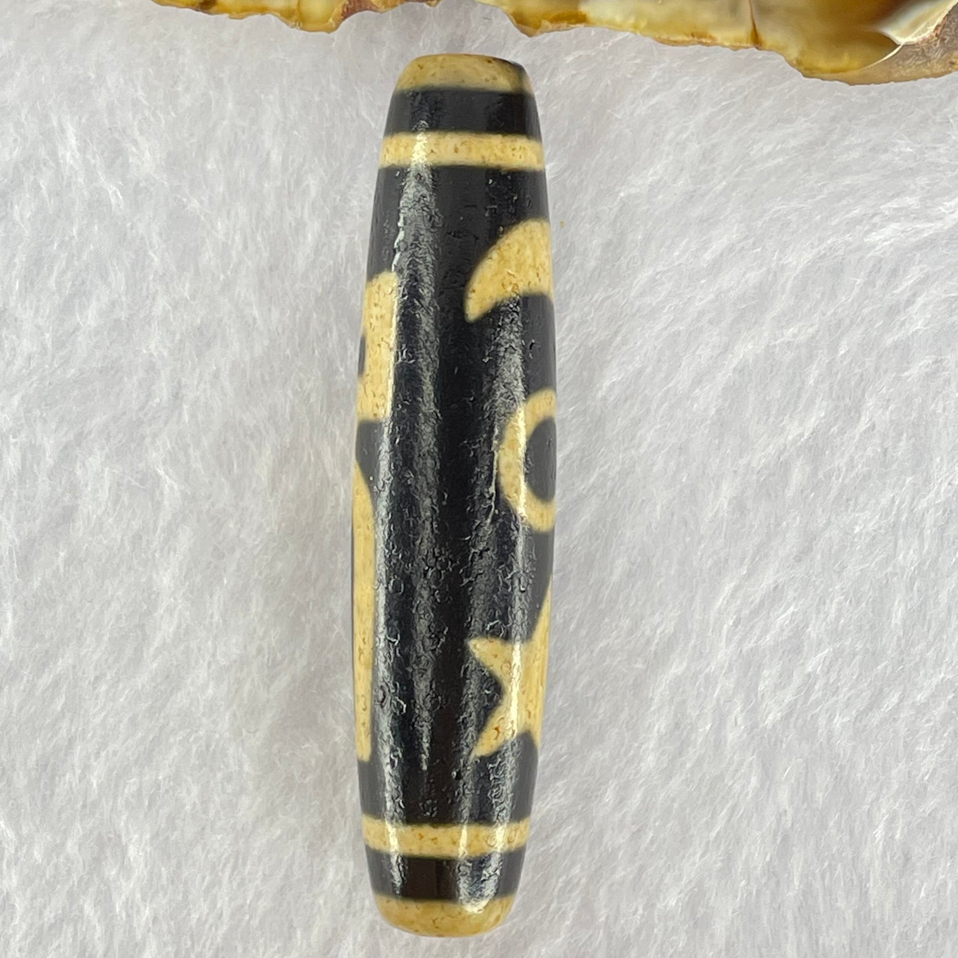 Natural Powerful Tibetan Old Oily Agate Cai Shen with Moon Sun Star Dzi Bead Heavenly Master (Tian Zhu) 财神长天珠 16.88g 58.3 by 13.6mm - Huangs Jadeite and Jewelry Pte Ltd