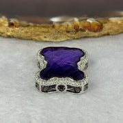 Natural Meteorite Bear Charm / Pendant in S925 Silver with Crystals For Necklace / Bracelet (Purple Color) 7.32g  26.1 by 21.4 by 8.4mm - Huangs Jadeite and Jewelry Pte Ltd