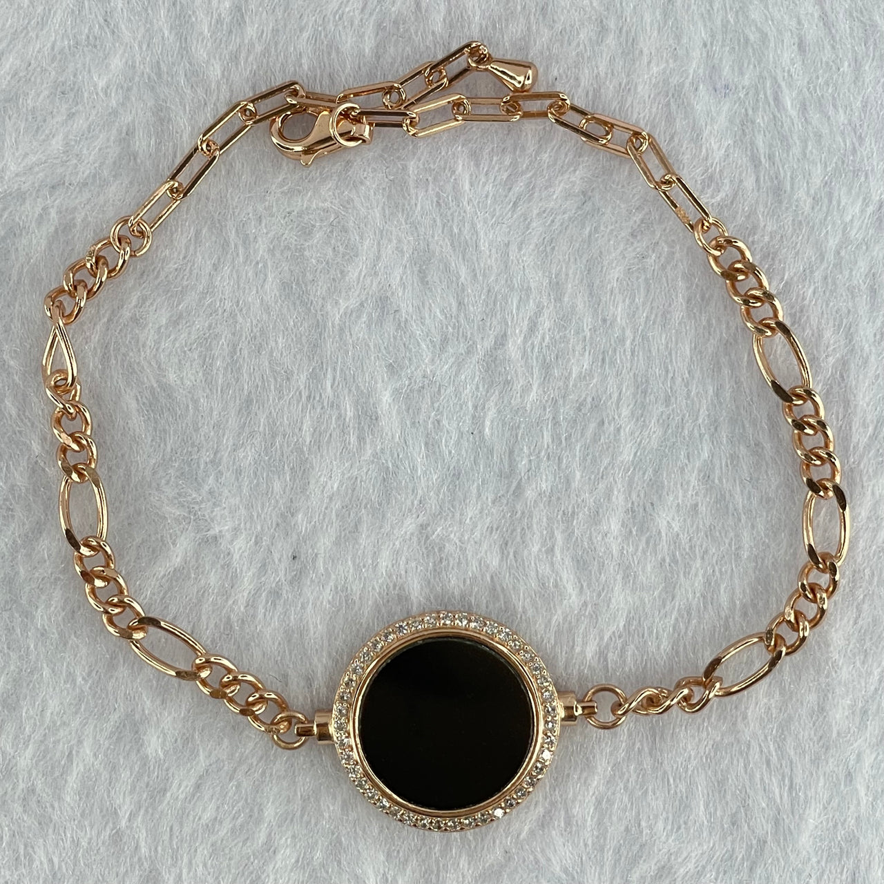 Type A Translucent Black Omphasite Jadeite Mini Round Wu Shi Pai in Sliver Rose Gold Color Bracelet 4.94g 13.1 by 2.0mm - Huangs Jadeite and Jewelry Pte Ltd