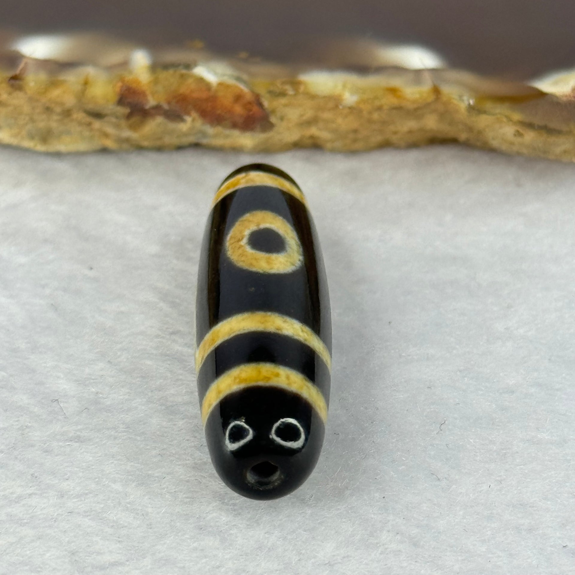 Natural Powerful Tibetan Old Oily Agate 2 Eyes Dzi Bead Heavenly Master (Tian Zhu) 二眼天诛 6.52g 37.8 by 10.9mm - Huangs Jadeite and Jewelry Pte Ltd