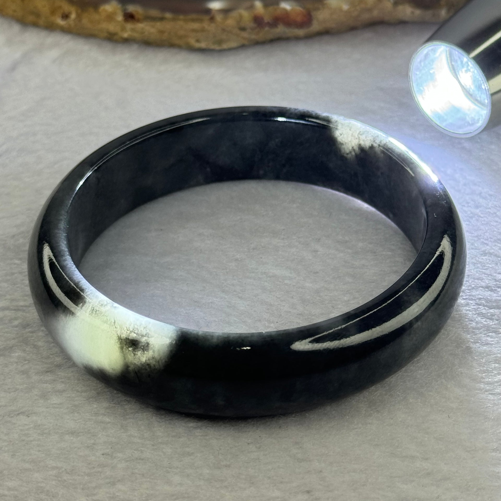 Type A Wuji Greyish Black Jadeite Bangle 70.00g Internal Diameter 60.7mm 16.1 by 8.1mm (Close to Perfect) - Huangs Jadeite and Jewelry Pte Ltd