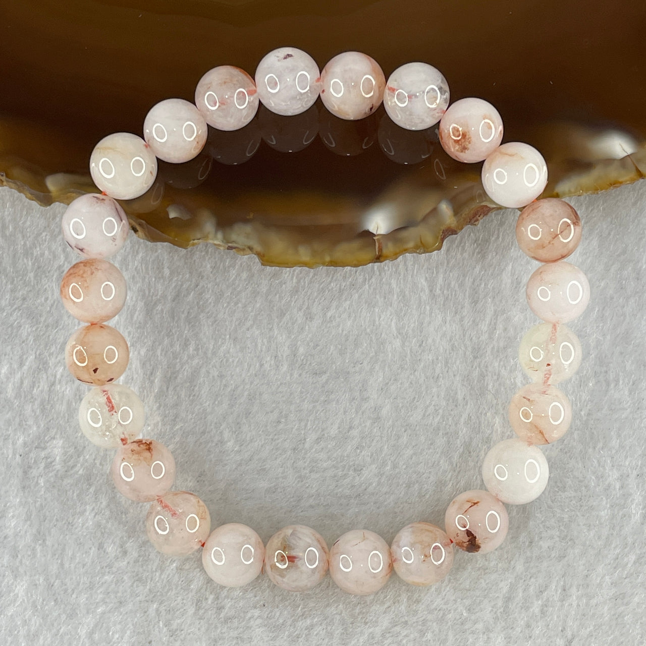 Natural  Pinky Ferruginous Quartz Beads Bracelet 18.02g 16cm 8.4mm 24Beads
