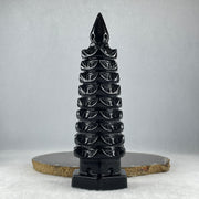 Black Obsidian Pagoda Display 396.8g 50.0 by 55.0 by 160.0mm - Huangs Jadeite and Jewelry Pte Ltd