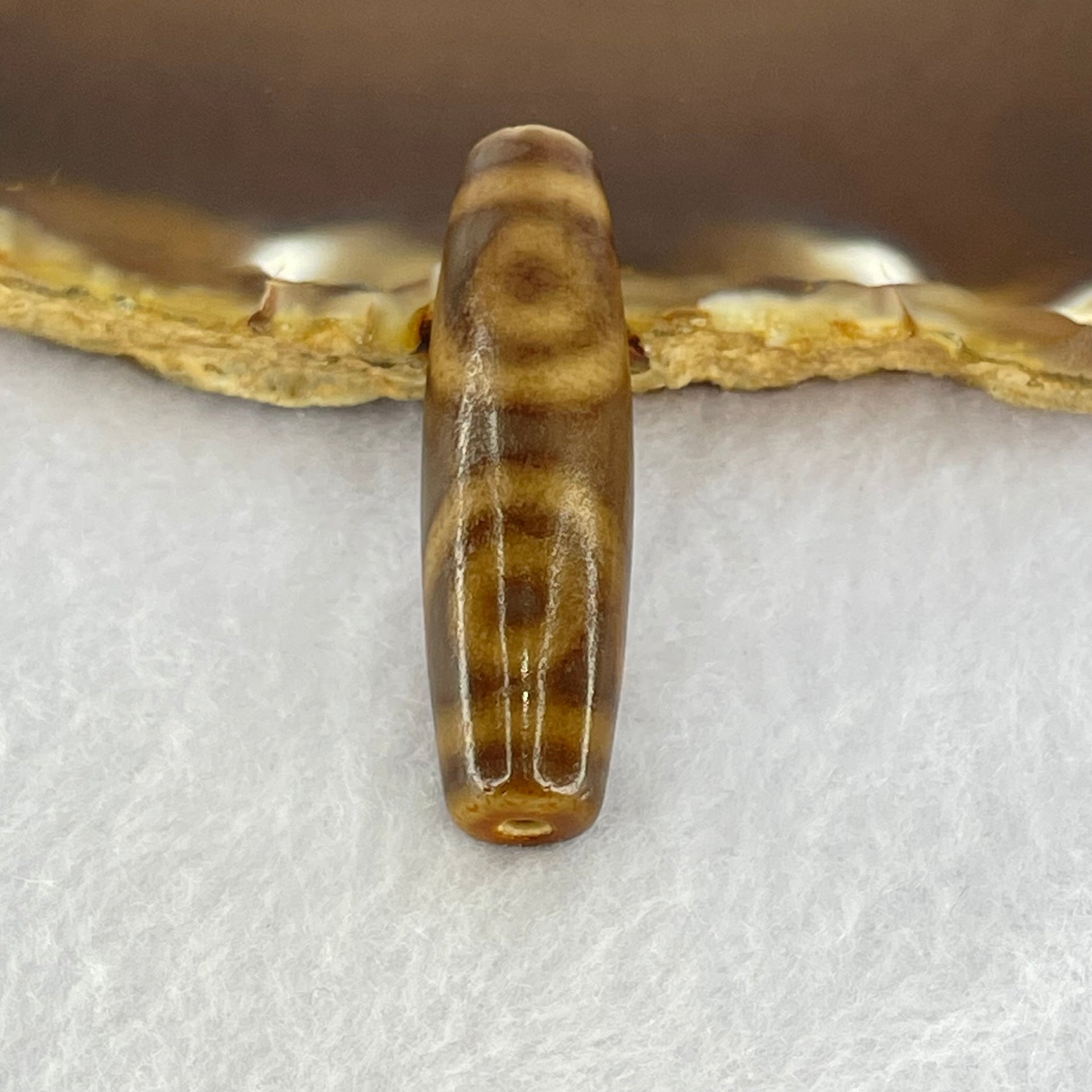 Natural Powerful Tibetan Old Oily Agate 3 Eyes Dzi Bead Heavenly Master (Tian Zhu) 三眼天诛 7.54g 39.5 by 11.4mm - Huangs Jadeite and Jewelry Pte Ltd