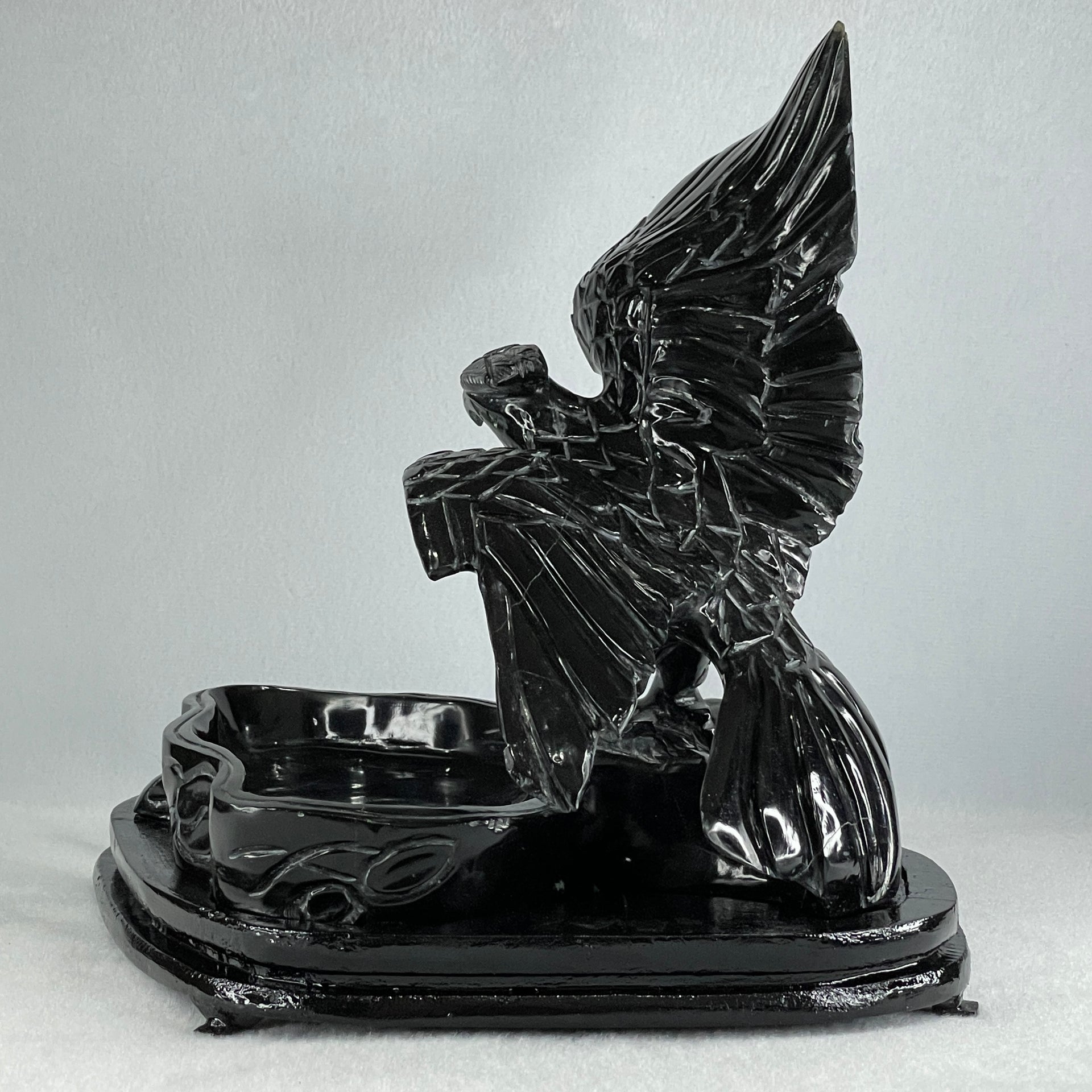 Black Stone Eagle with Pond with Wooden Stand Display 1,914.9g 240.0 by 191.0 by 230.0mm - Huangs Jadeite and Jewelry Pte Ltd