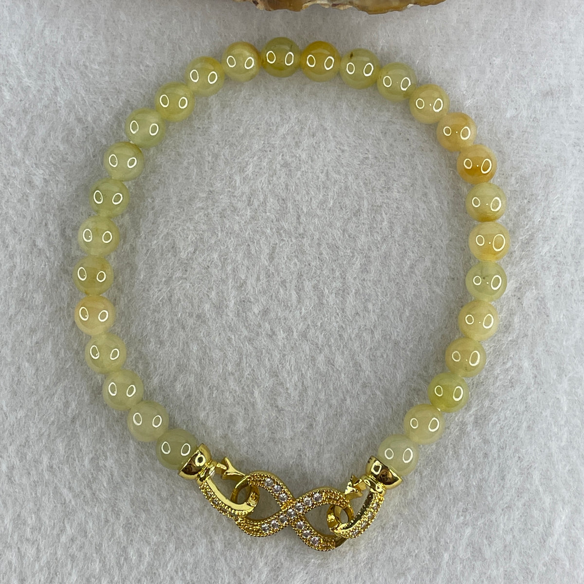 Natural Type A Semi Icy Yellowish Jadeite Beads Bracelet | (17.72g | 19.5cm | 6.8mm x 28 Beads | Solar Plexus & Root Chakra Synergy, "Huang Fei" Abundance Catalyst & Feng Shui Wealth Anchor) - Huangs Jadeite and Jewelry Pte Ltd