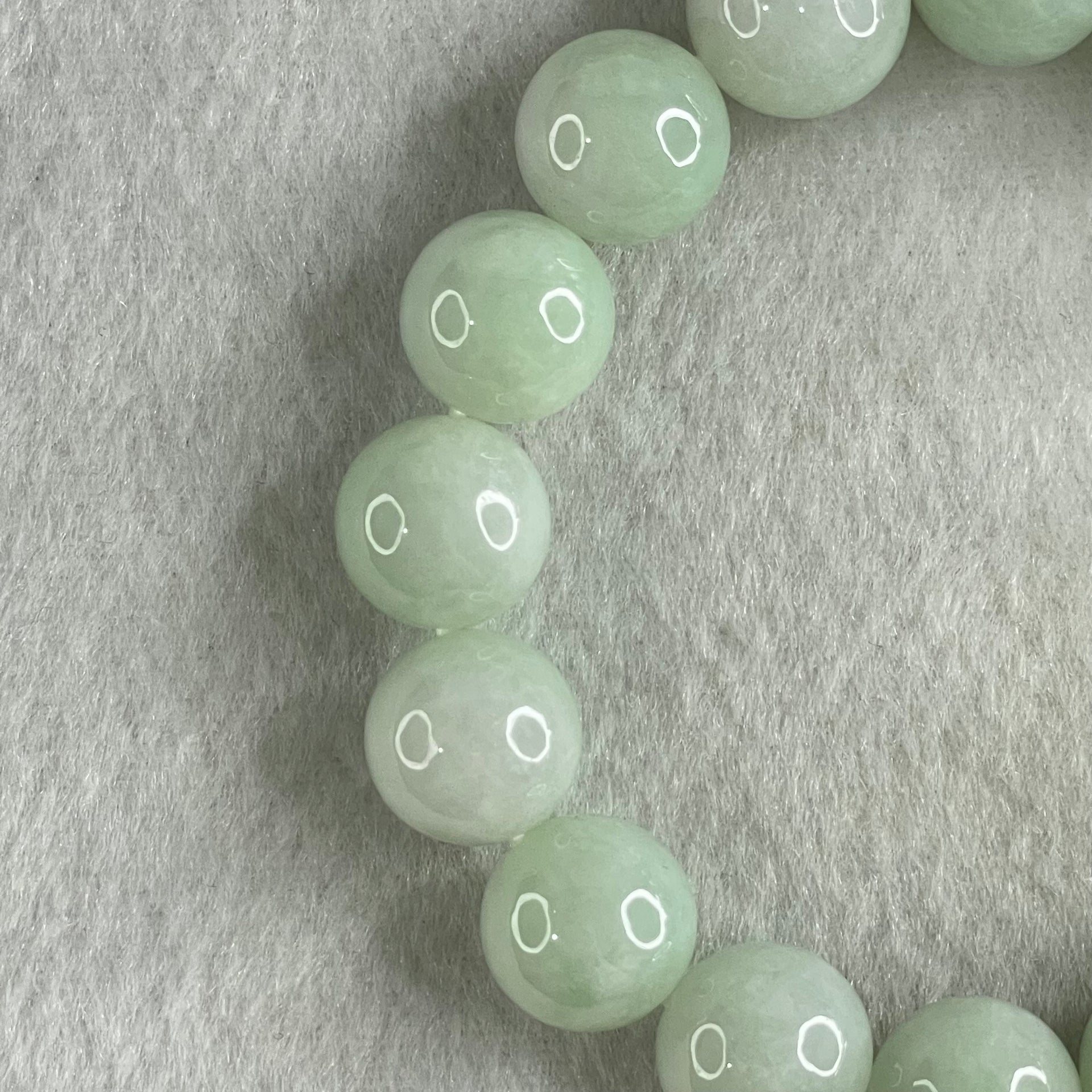 Type A Light Green Jadeite Beads Bracelet 48.85g 15cm 12.6mm 16 Beads - Huangs Jadeite and Jewelry Pte Ltd