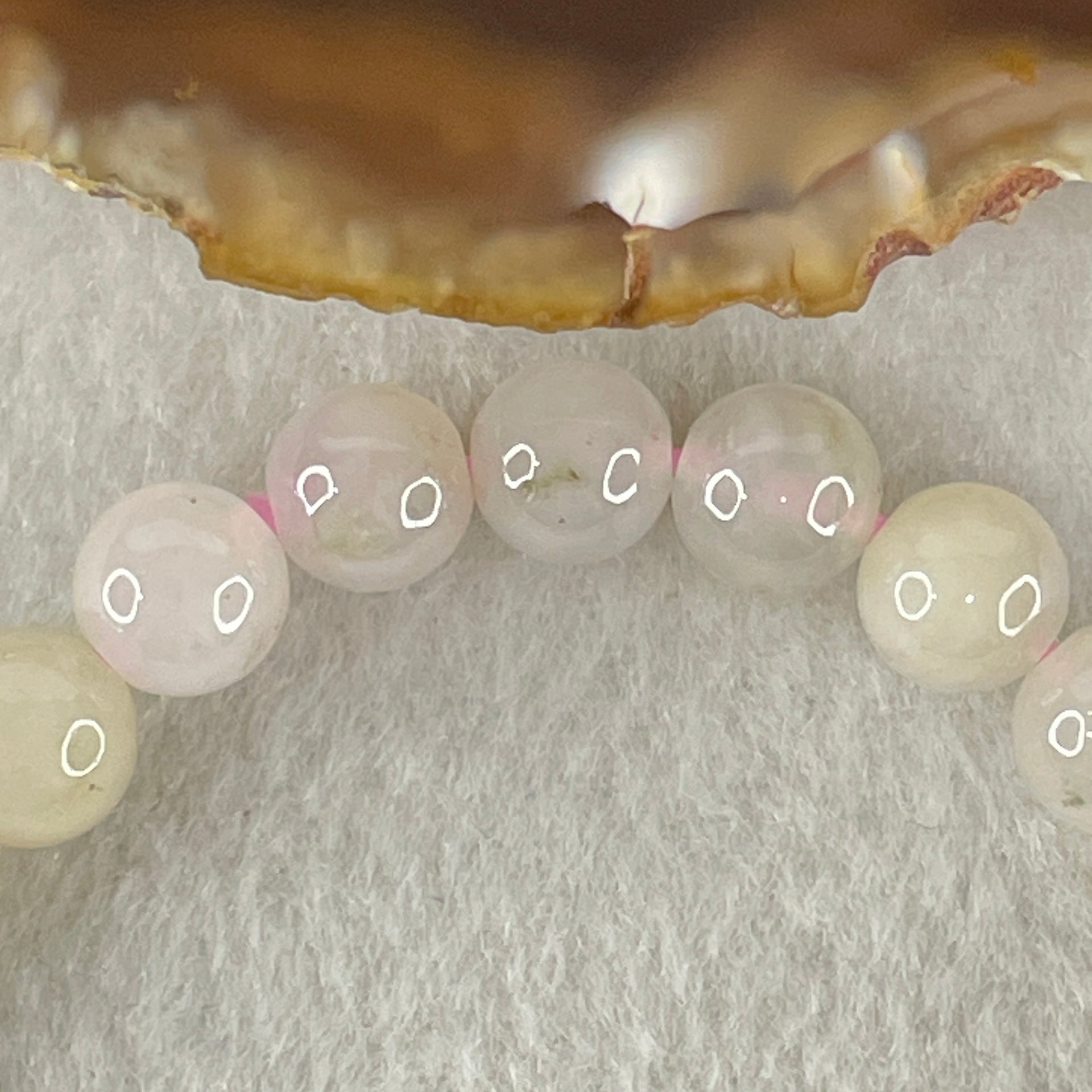 Type A White With Brownish Green Jadeite Beads Bracelet 19.25g 15cm 8.0mm 23 Beads - Huangs Jadeite and Jewelry Pte Ltd