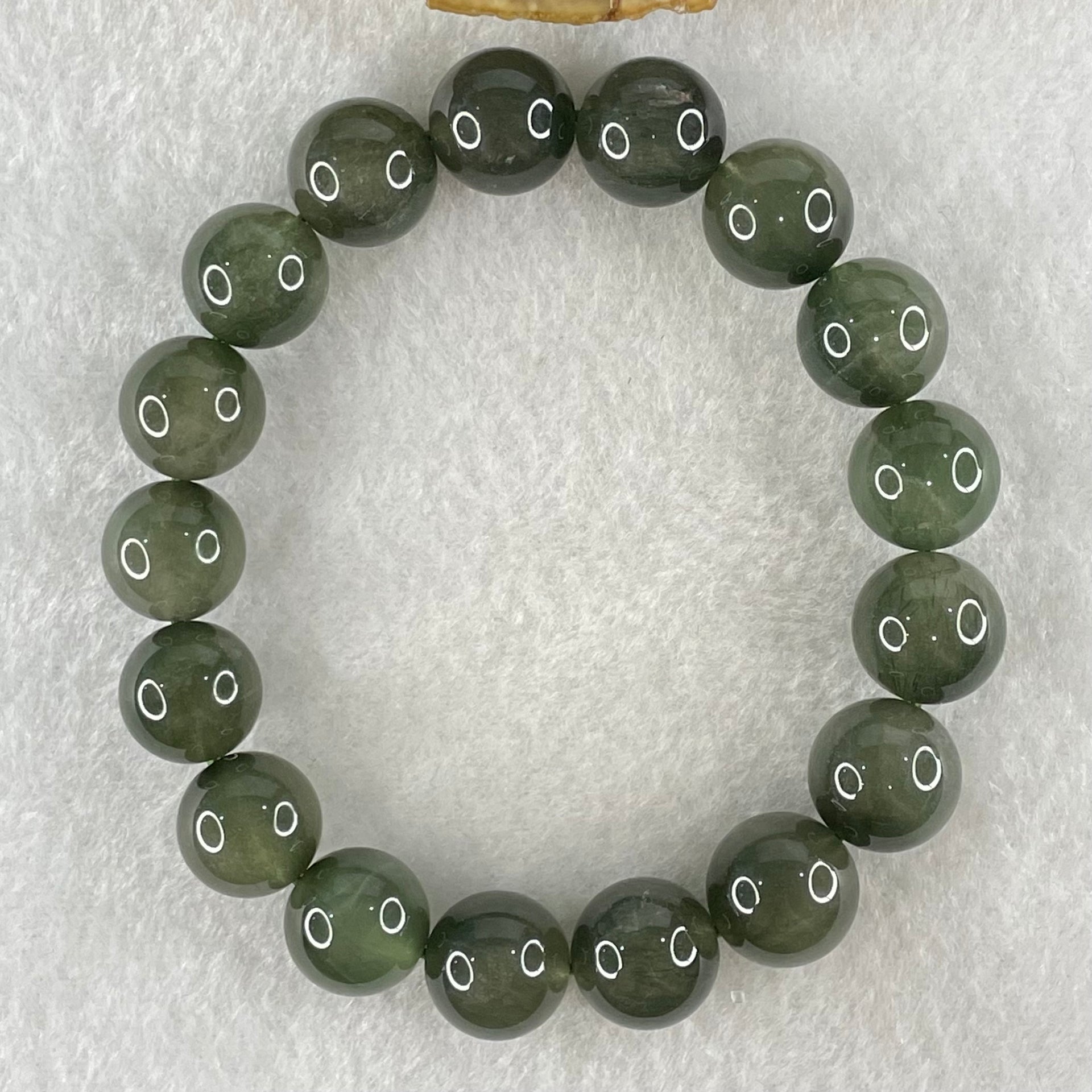 Good Grade Natural Cats Eye Green Rutilated Quartz Beads Bracelet 45.55g 18.5cm 12.7mm 17 Beads - Huangs Jadeite and Jewelry Pte Ltd