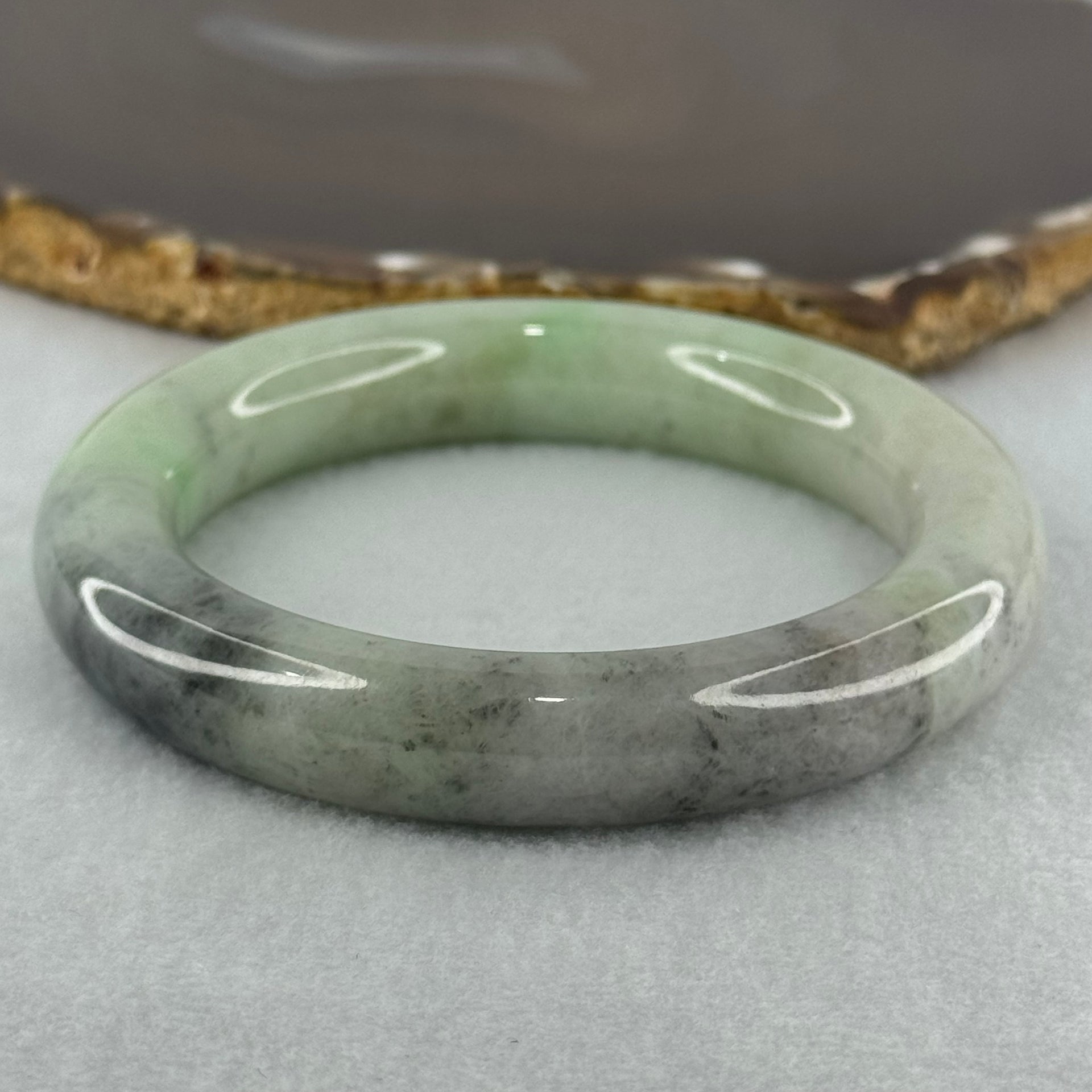 Type A Green Lavender with Grey Wuji Patches Jadeite Bangle Internal Diameter 59.7mm 90.66g 13.5 by 11.6mm (Slight Internal Lines) - Huangs Jadeite and Jewelry Pte Ltd