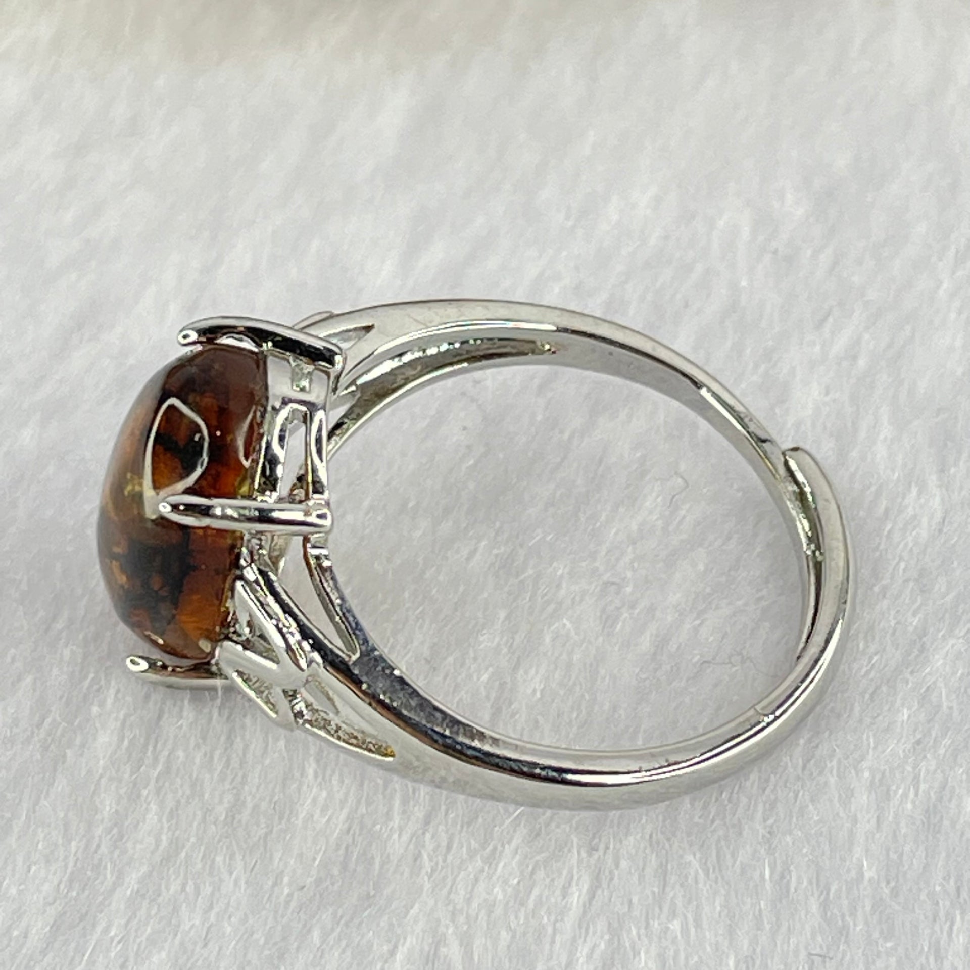 Natural Cognac Amber in S925 Sliver Ring (Adjustable Size) 2.11g 12.7 by 9.0 by 4.5mm - Huangs Jadeite and Jewelry Pte Ltd