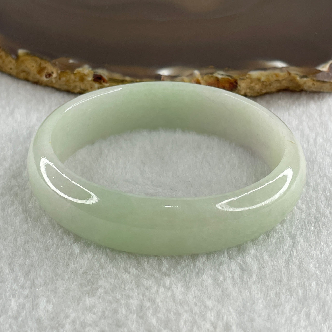 Type A Natural Light Green Light Lavender Jadeite Oval Bangle 42.33g Inner Diameter 53.1mm 14.6 by 6.3mm (Internal Line) - Huangs Jadeite and Jewelry Pte Ltd
