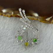 Type A Green Yellow Jadeite with Crystals in S925 Sliver Brooch 4.05g 3.6 by 1.5mm 3pcs - Huangs Jadeite and Jewelry Pte Ltd