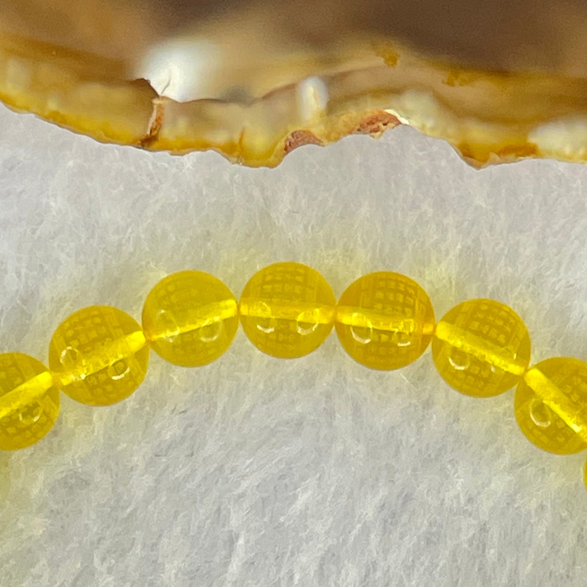 Natural Yellow Amber Beads with Inscription Bracelet 4.38g 15.5cm 6.7mm 28 Beads - Huangs Jadeite and Jewelry Pte Ltd