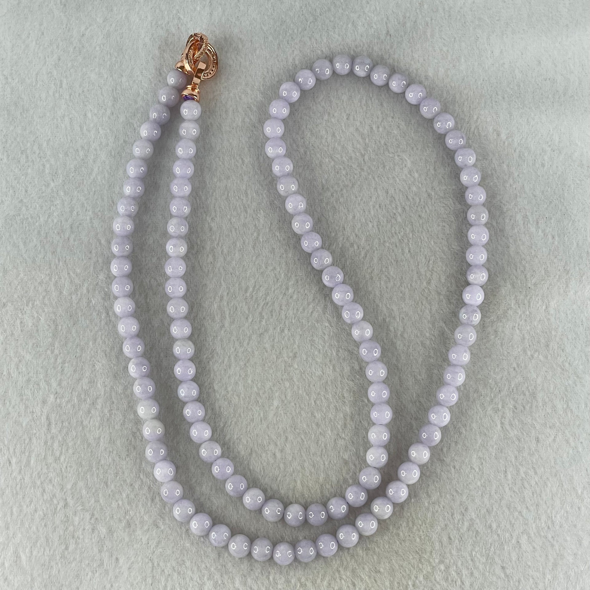 Type A Full Lavender Jadeite Beads Necklace 44.24g 64cm 6.1mm 108 Beads - Huangs Jadeite and Jewelry Pte Ltd