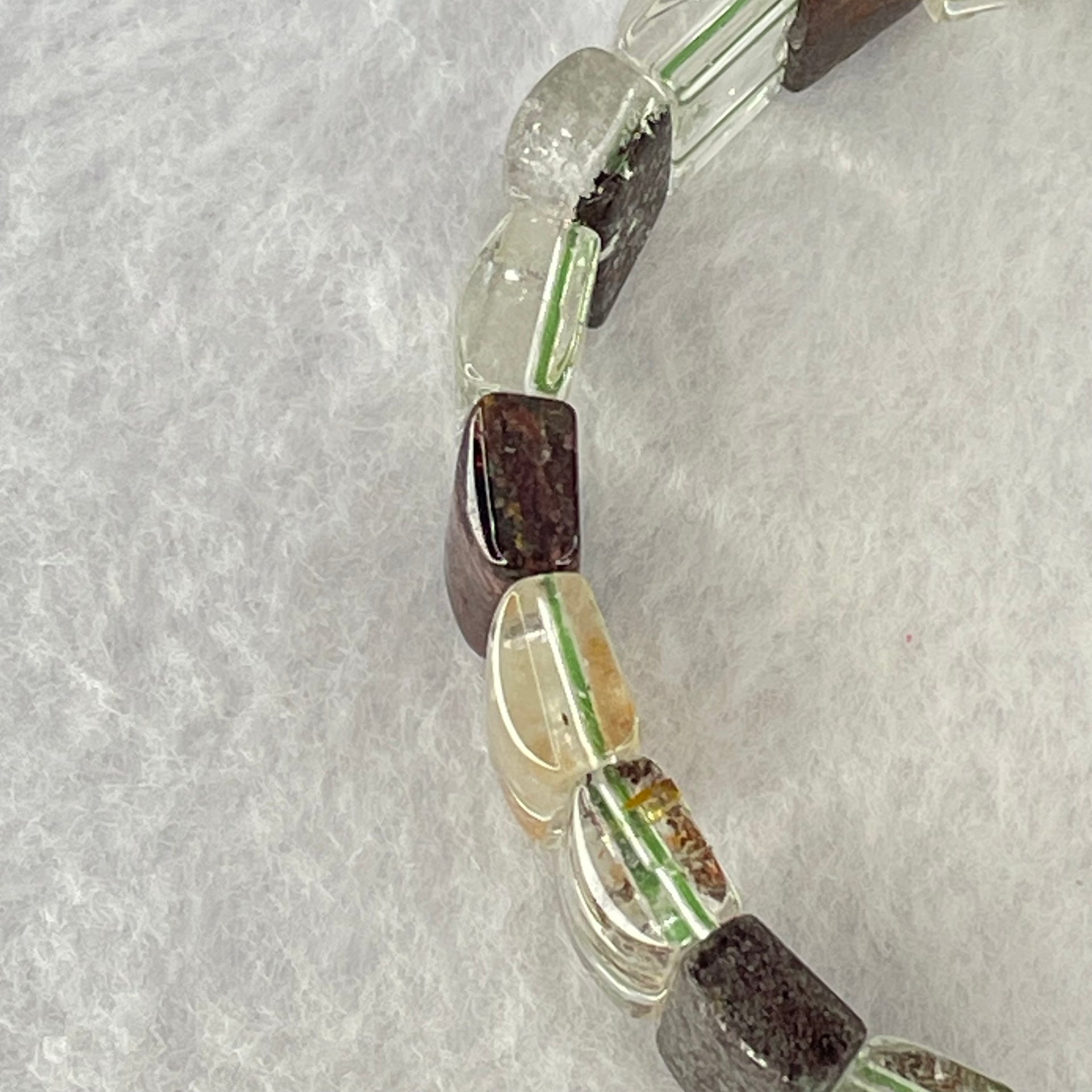 Natural Phantom Quartz Crystal Beads Bracelet 32.23g 17.5cm 13.6 by 8.2 by 5.0mm 23pcs - Huangs Jadeite and Jewelry Pte Ltd