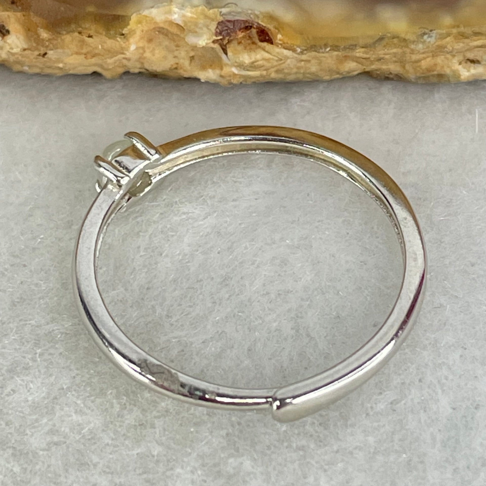Type A Semi Icy Light Lavender Cabochon Jadeite in S925 Sliver Ring (Adjustable Size) 0.89g 3.1 by 2.0mm - Huangs Jadeite and Jewelry Pte Ltd