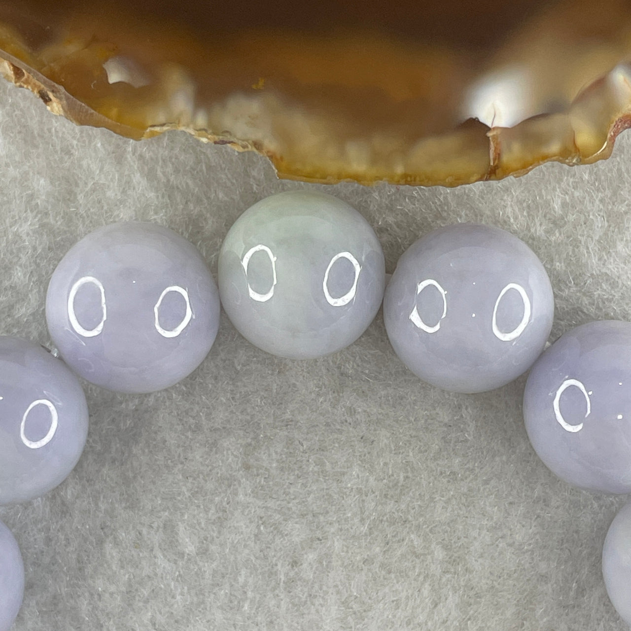 Type A Light Lavender with Green Patches Jadeite Beads Bracelet 46.99g 14cm 12.1mm 15Beads - Huangs Jadeite and Jewelry Pte Ltd