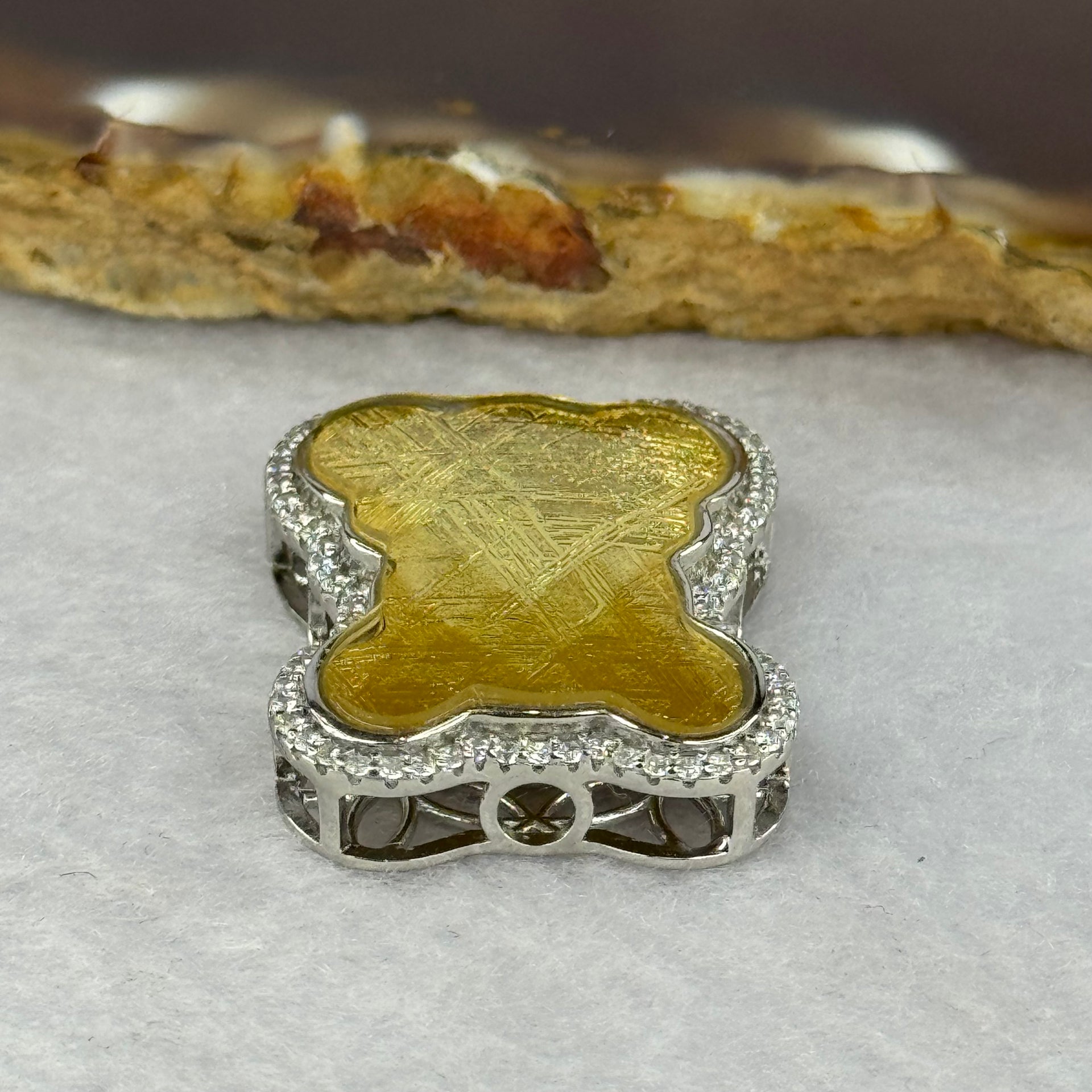 Natural Meteorite Bear Charm in S925 Silver with Crystals For Necklace / Bracelet (Gold Color) 7.33g 26.0 by 21.3 by 8.5mm - Huangs Jadeite and Jewelry Pte Ltd