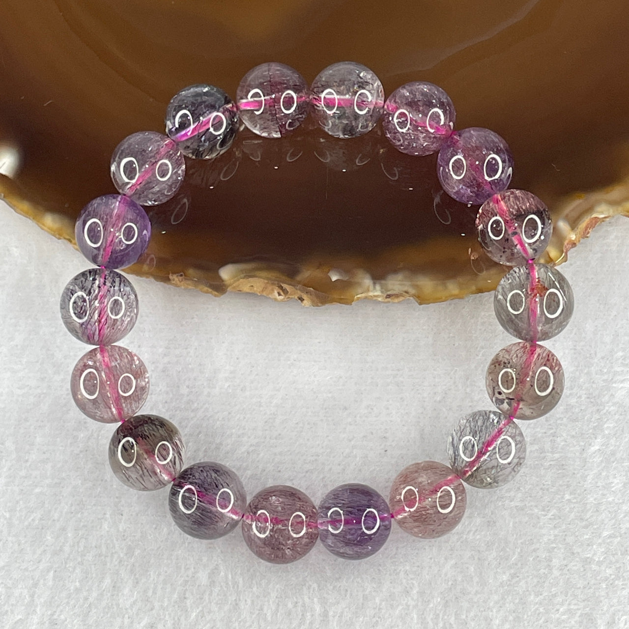 Very Good Natural Super 7 Crystal Beads Bracelet 34.88g 16cm 11.4mm 18 Beads