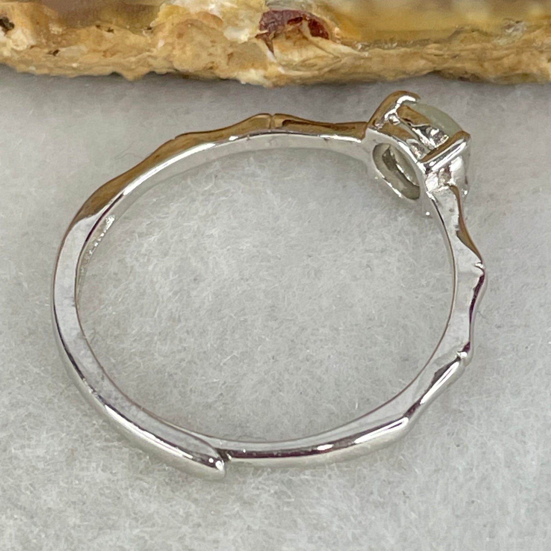 Type A Icy Faint Green Cabochon Jadeite in S925 Sliver Ring (Adjustable Size) 1.09g 5.0 by 2.0mm - Huangs Jadeite and Jewelry Pte Ltd