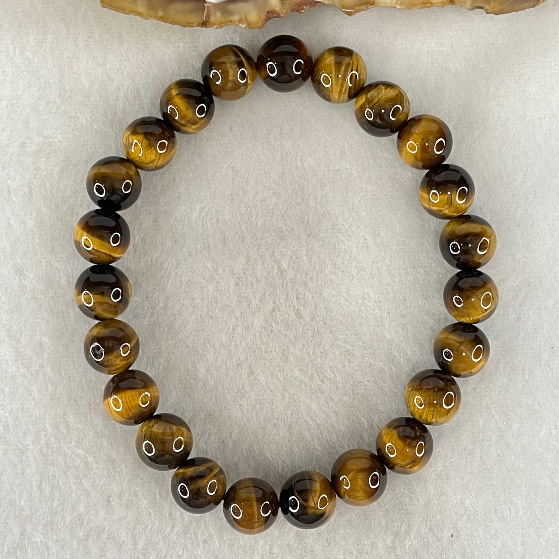 Natural Yellow Tiger's Eye Quartz Beads Bracelet 18.23g 15.5cm 8.5mm 23 Beads - Huangs Jadeite and Jewelry Pte Ltd