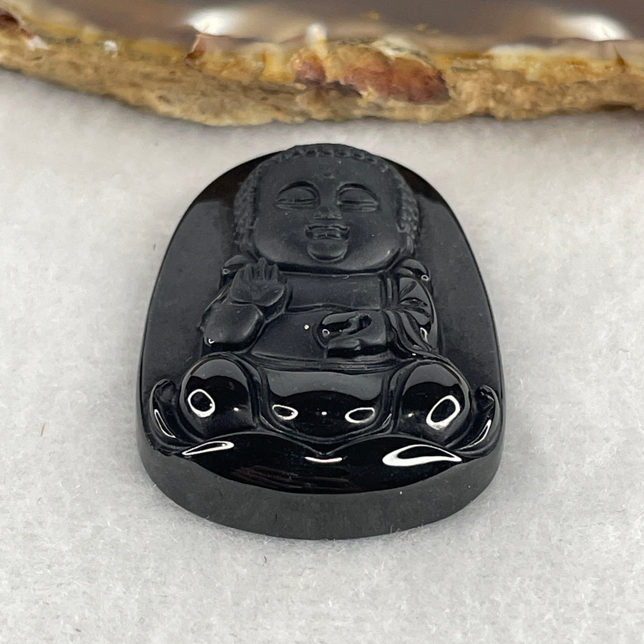 Certified Type A Opaque Black Omphacite Jadeite Baby Buddha Pendant | Pure Peace & Protection Talisman (14.18g | 42.0 x 27.9 x 8.6mm)