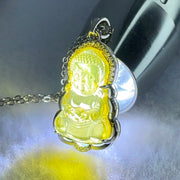 Natural Yellow Amber Buddha Pendent in S925 Sliver Necklace 4.43g 23.0 by 14.1 by 4.0mm - Huangs Jadeite and Jewelry Pte Ltd