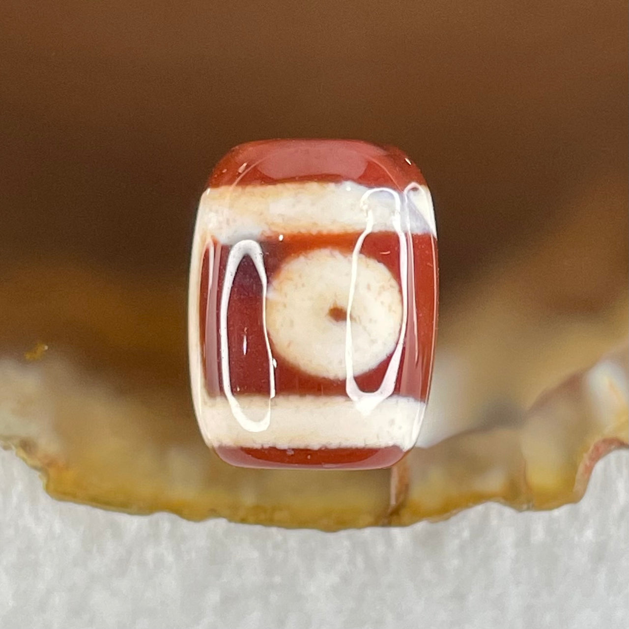 Natural Powerful Tibetan Old Oily Agate 2 Eyes Dzi Bead Heavenly Master (Tian Zhu) 二眼天诛 2.43g 13.6 by 10.1mm - Huangs Jadeite and Jewelry Pte Ltd