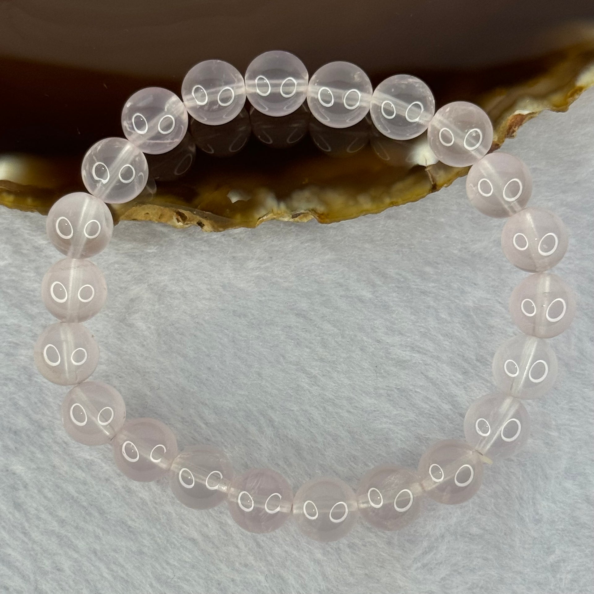 Natural Rose Quartz Beads Bracelet 天然玫瑰石英珠手链 20.54g 16cm 8.9mm 22 Beads - Huangs Jadeite and Jewelry Pte Ltd