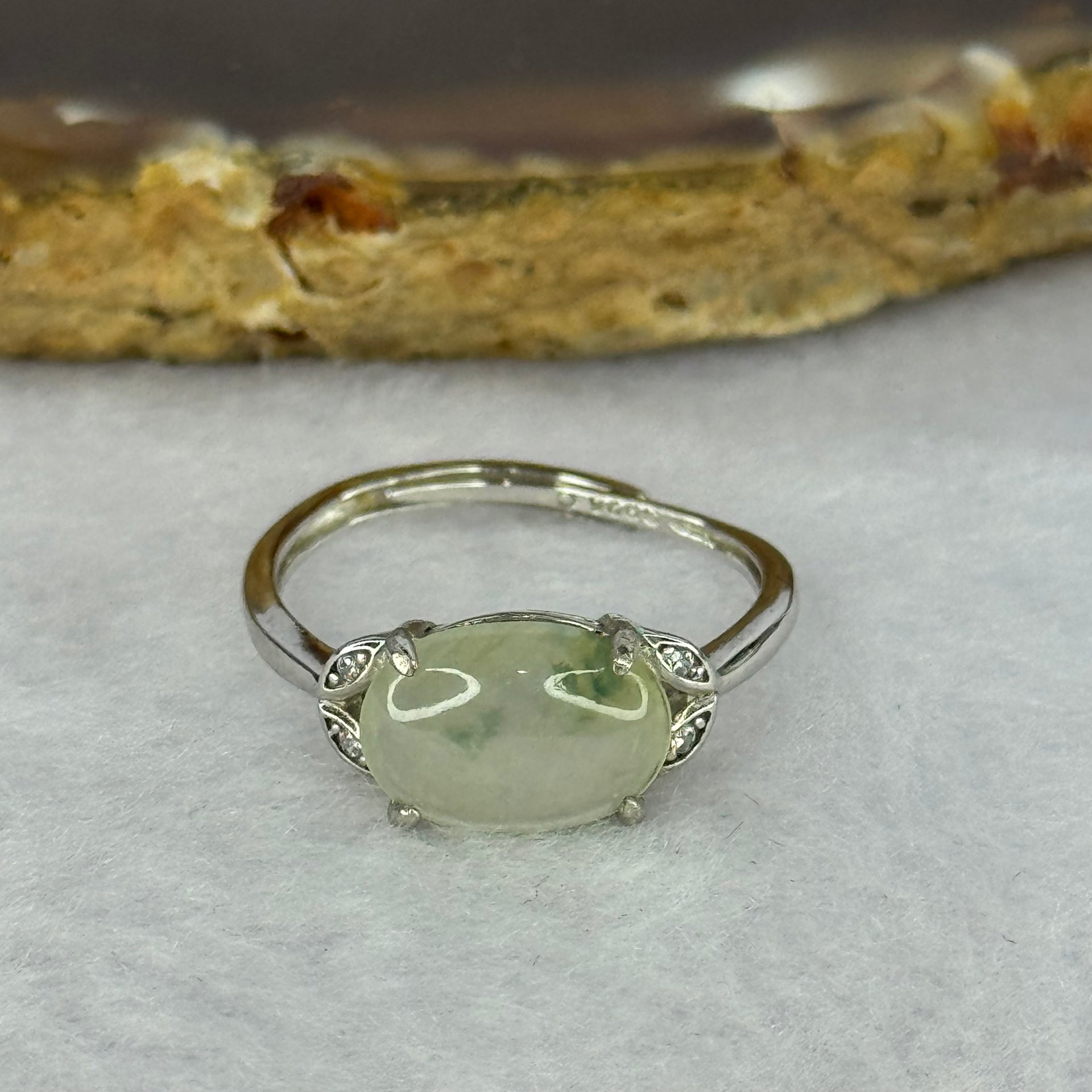 Type A Icy Light Green Jadeite with Crystals in S925 Sliver Ring (Adjustable Size) 2.00g 10.5 by 7.6 by 3.0mm - Huangs Jadeite and Jewelry Pte Ltd