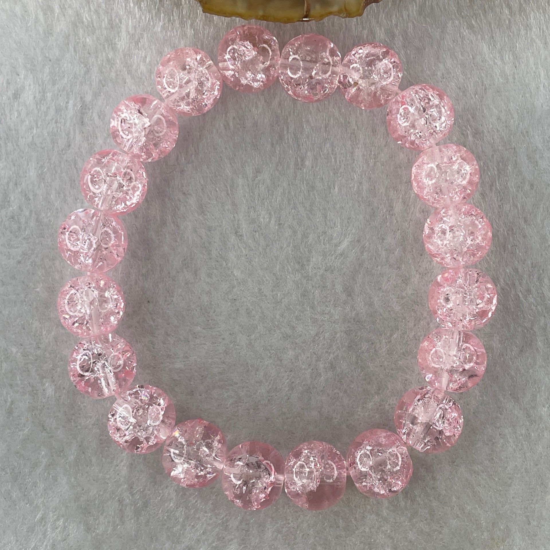Crackle Pink Quartz Beads Bracelet 25.75g 15.5cm 10.3mm 20 Beads - Huangs Jadeite and Jewelry Pte Ltd