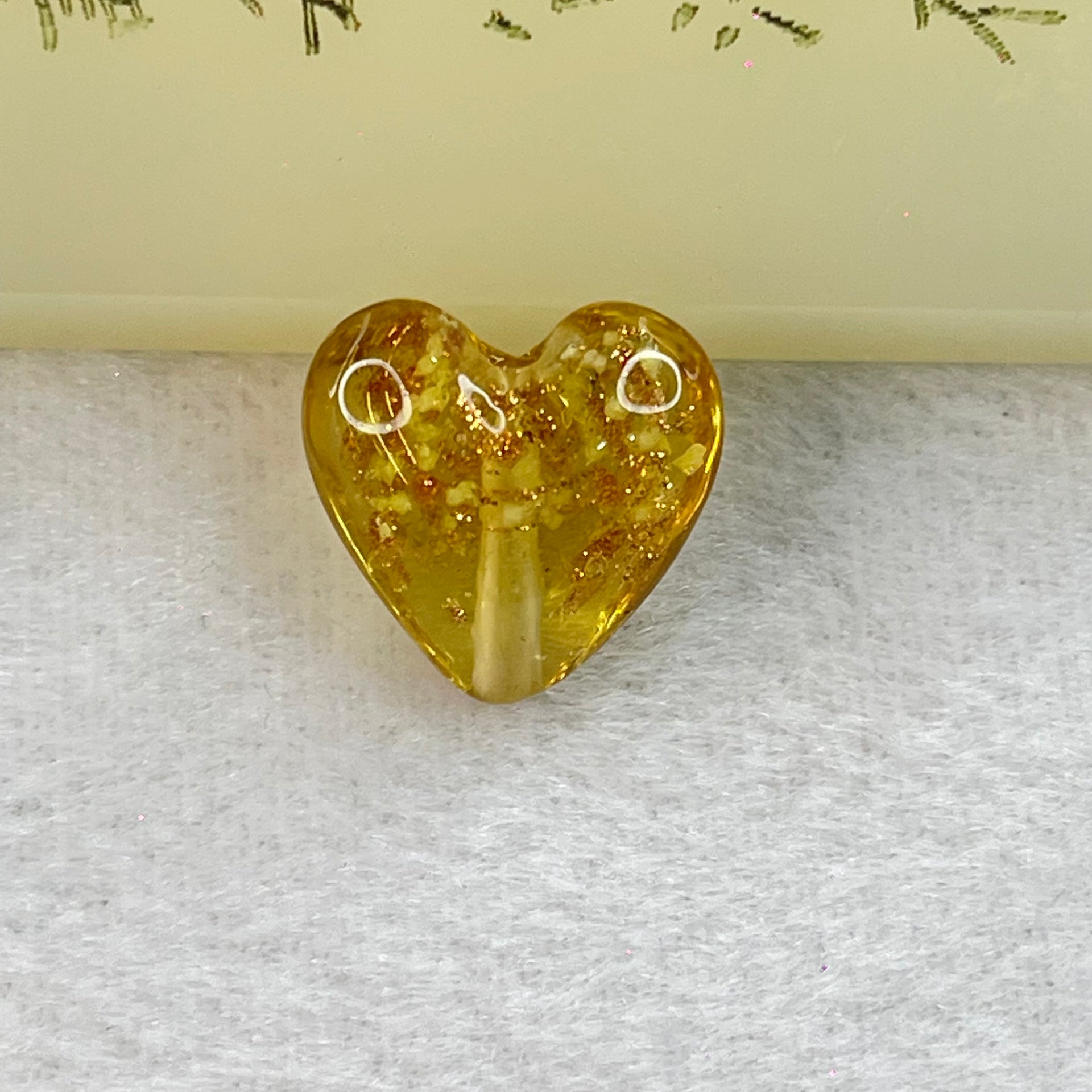 Yellow Glass Heart with Glitters Charm for Bracelet 2.69g 15.8 by 15.8 by 10.0mm - Huangs Jadeite and Jewelry Pte Ltd