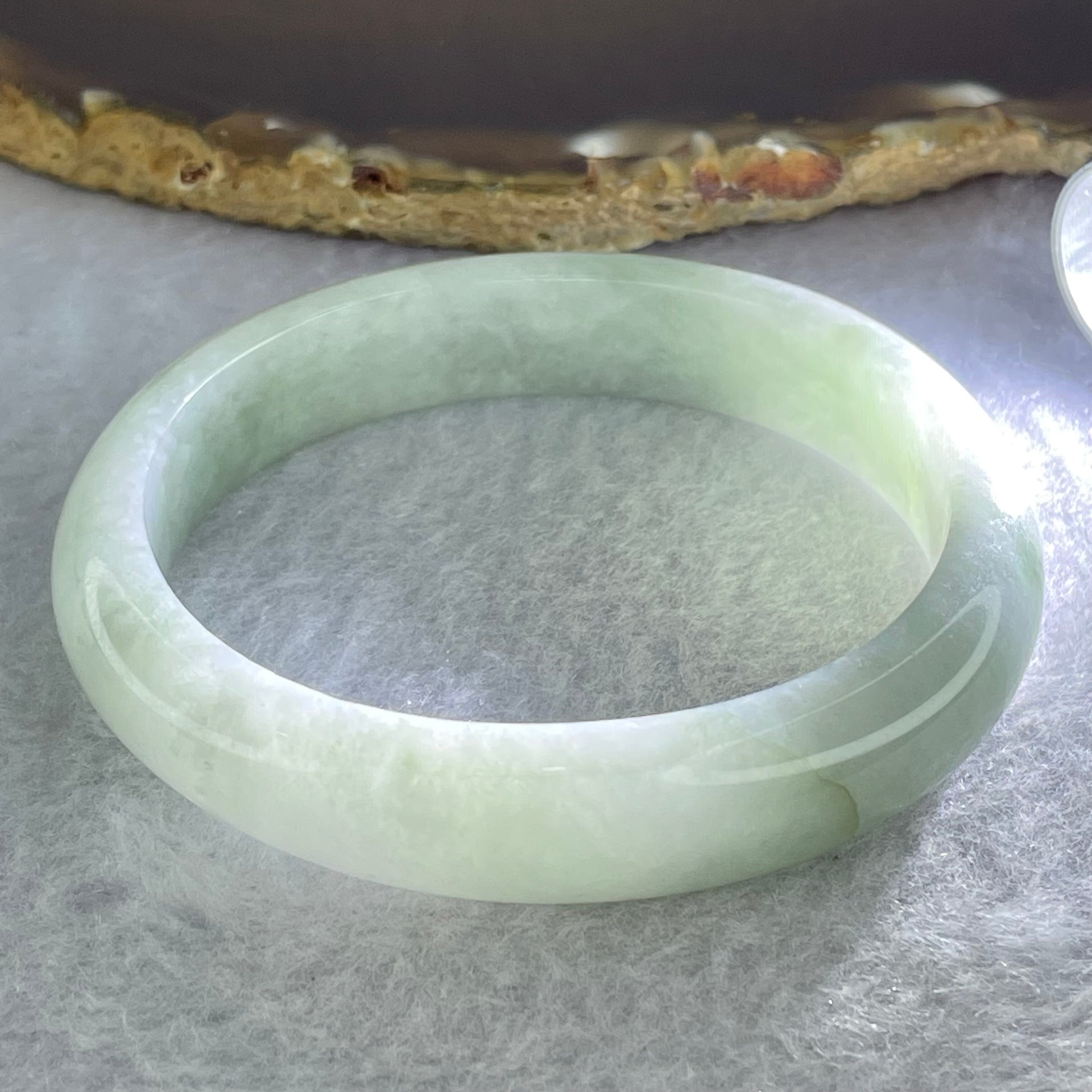 Type A Light Blueish Green Jadeite Bangle Internal Diameter 55.1mm 41.53g 12.2 by 7.2mm (Internal Lines) - Huangs Jadeite and Jewelry Pte Ltd