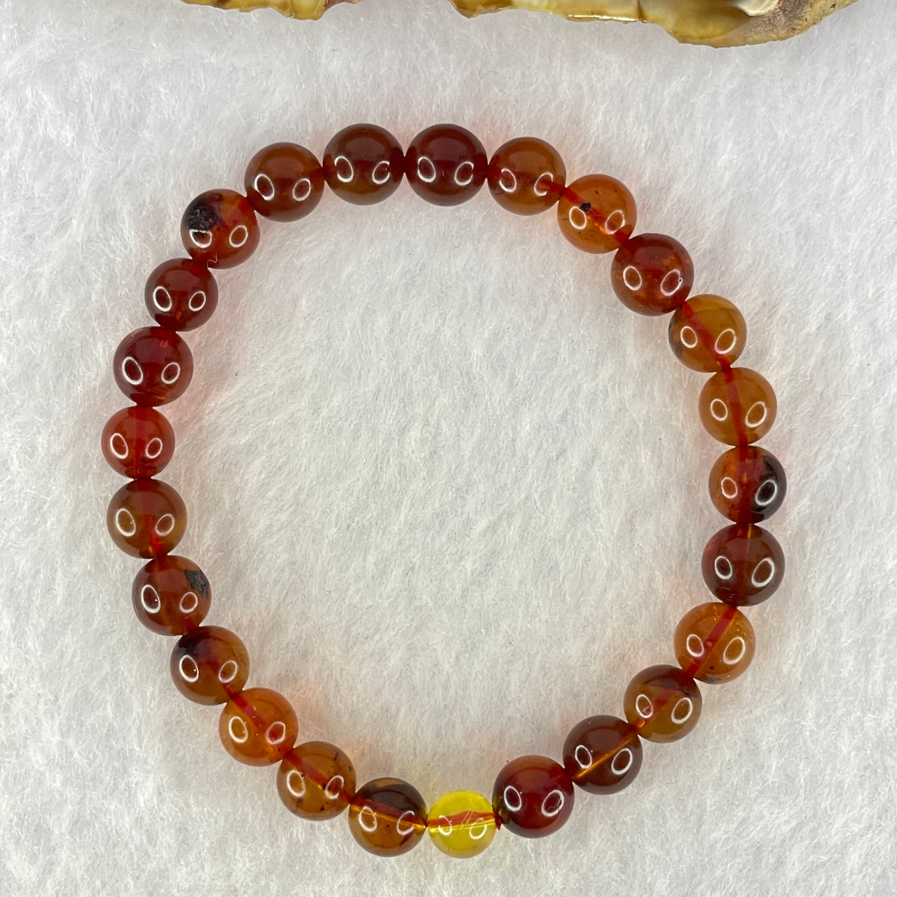 Natural Blood Red with Yellow Amber Beads Bracelet 4.88g 15cm 7.4mm 25 Beads - Huangs Jadeite and Jewelry Pte Ltd
