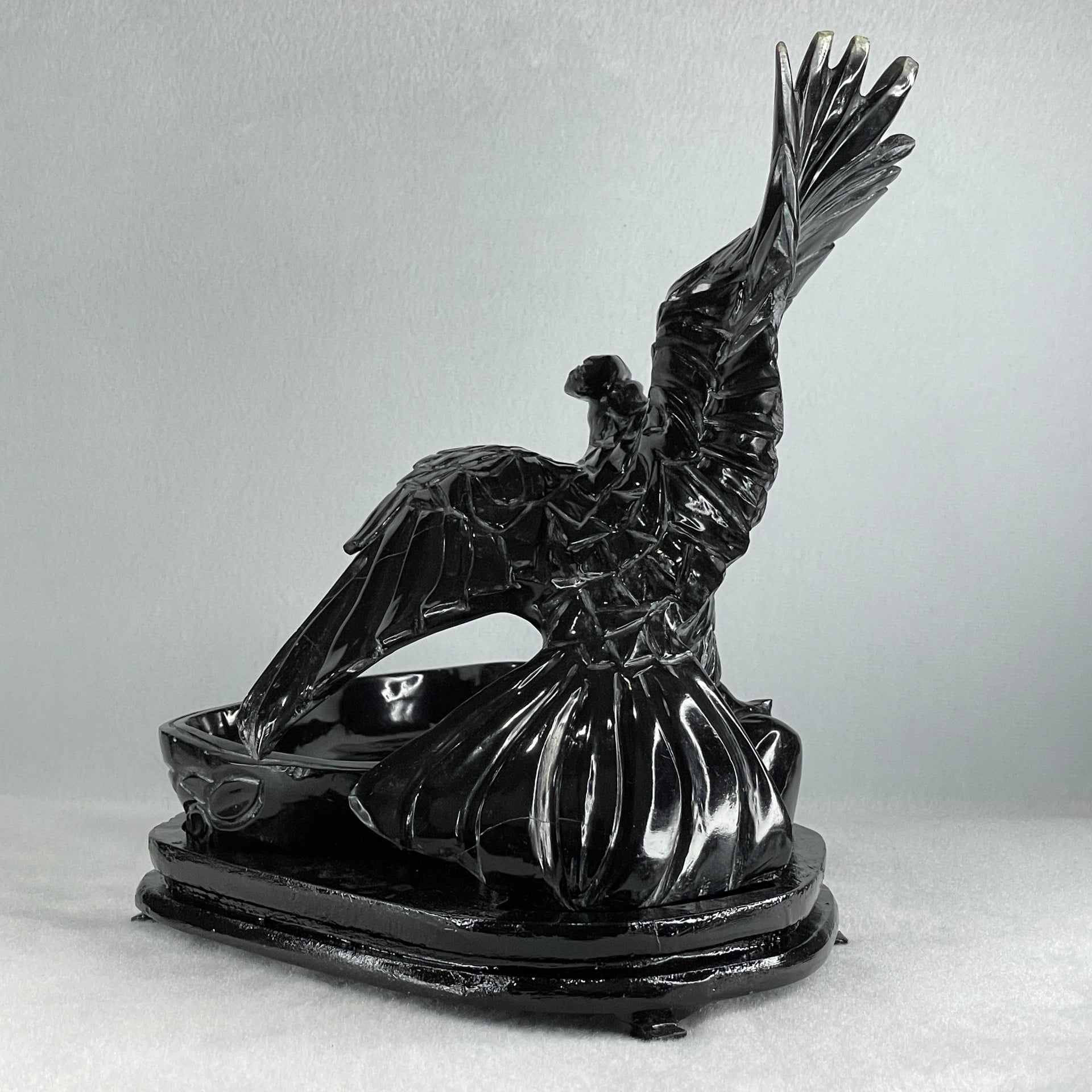 Black Stone Eagle with Pond with Wooden Stand Display 1,914.9g 240.0 by 191.0 by 230.0mm - Huangs Jadeite and Jewelry Pte Ltd