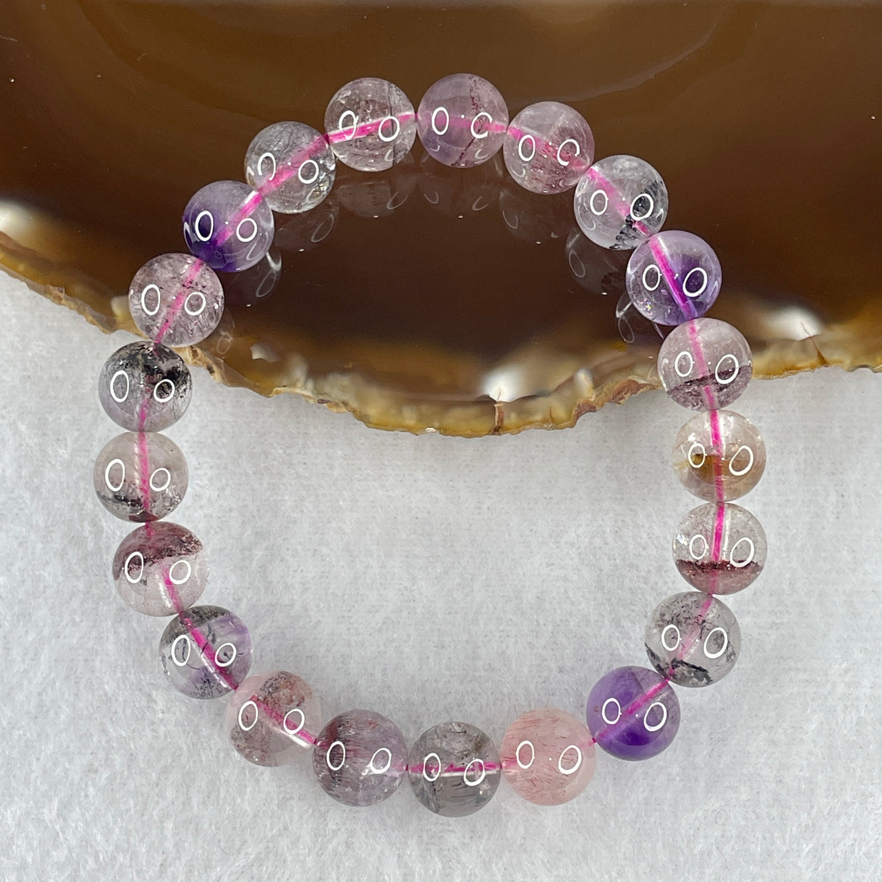 Certified Above-Average Grade Natural Super 7 Crystal Beads Bracelet | Bold High-Mass Showcase Strand | Authentic Sacred Seven Multi-Mineral Inclusions Quartz Spiritual Catalyst & Auric Shield Bracelet (27.46g | 17cm Length | 9.9mm | 21 Beads)