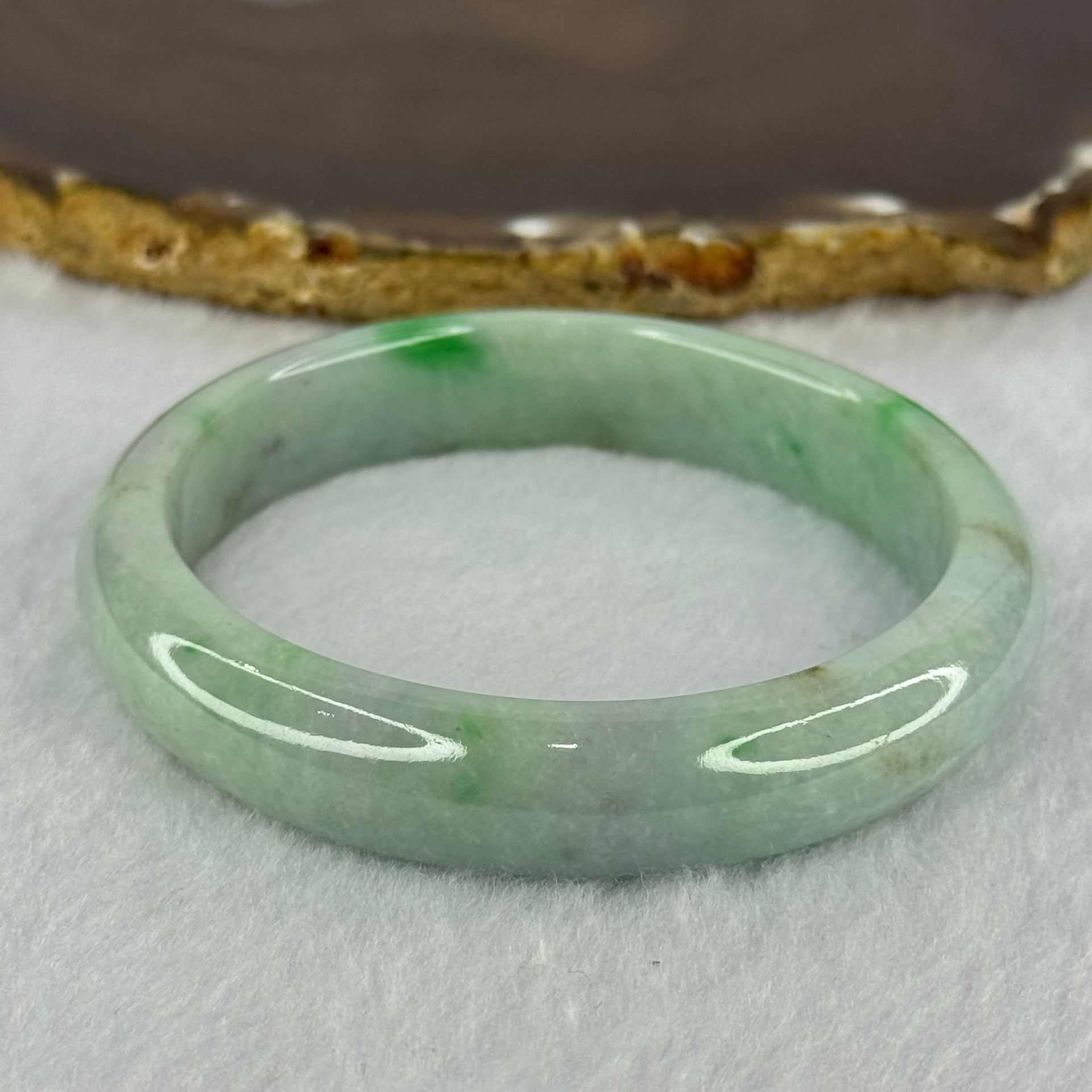 Type A Light Green with Bright Green Patches and Lavender Jadeite Bangle 54.16g Internal Diameter 58.4mm 12.6 by 7.9mm (Very Slight External Rough) - Huangs Jadeite and Jewelry Pte Ltd