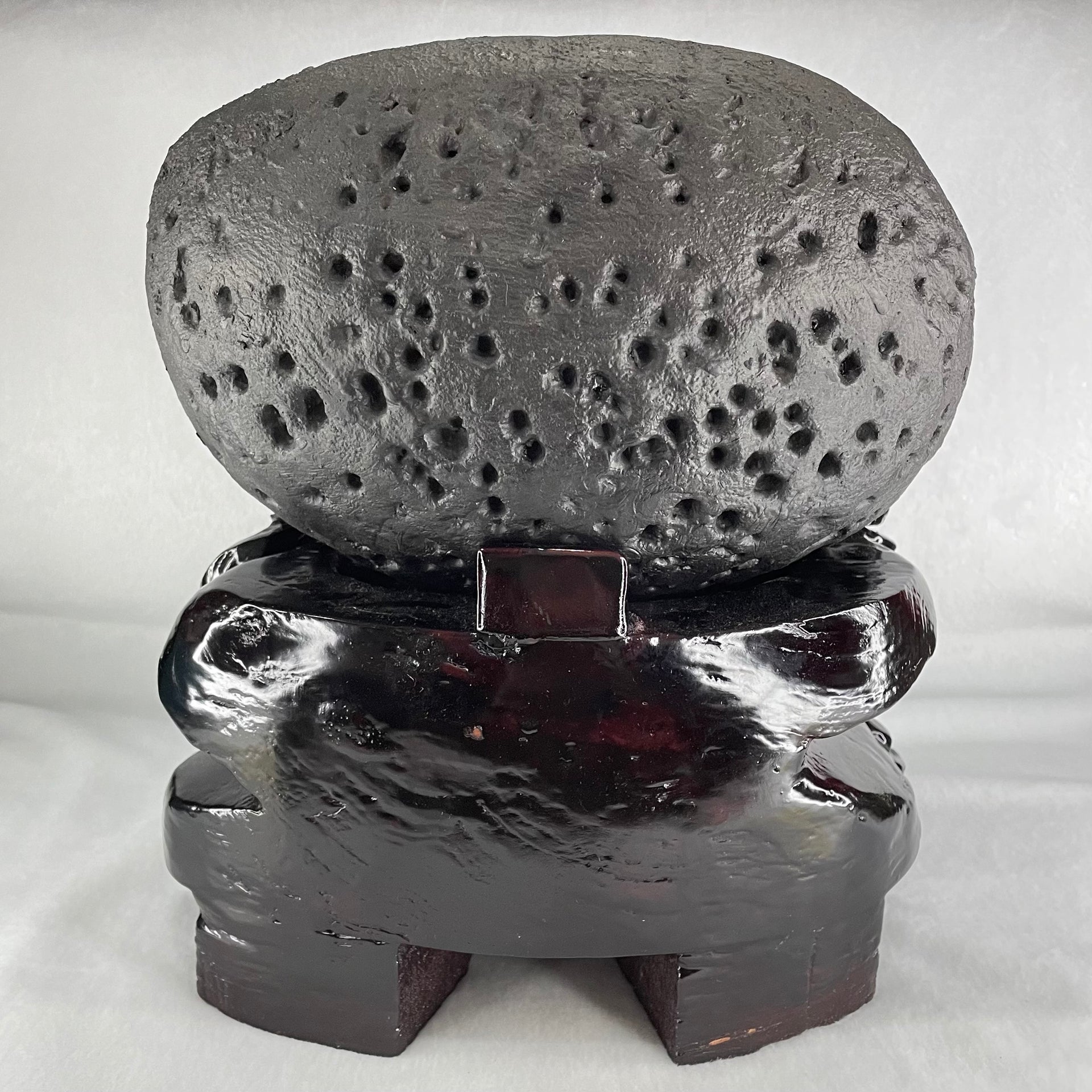 Natural Deep Intense Purple Amethyst Cave with Wooden Stand 5,981.0g 225.0 by 160.0 by 260.0mm - Huangs Jadeite and Jewelry Pte Ltd