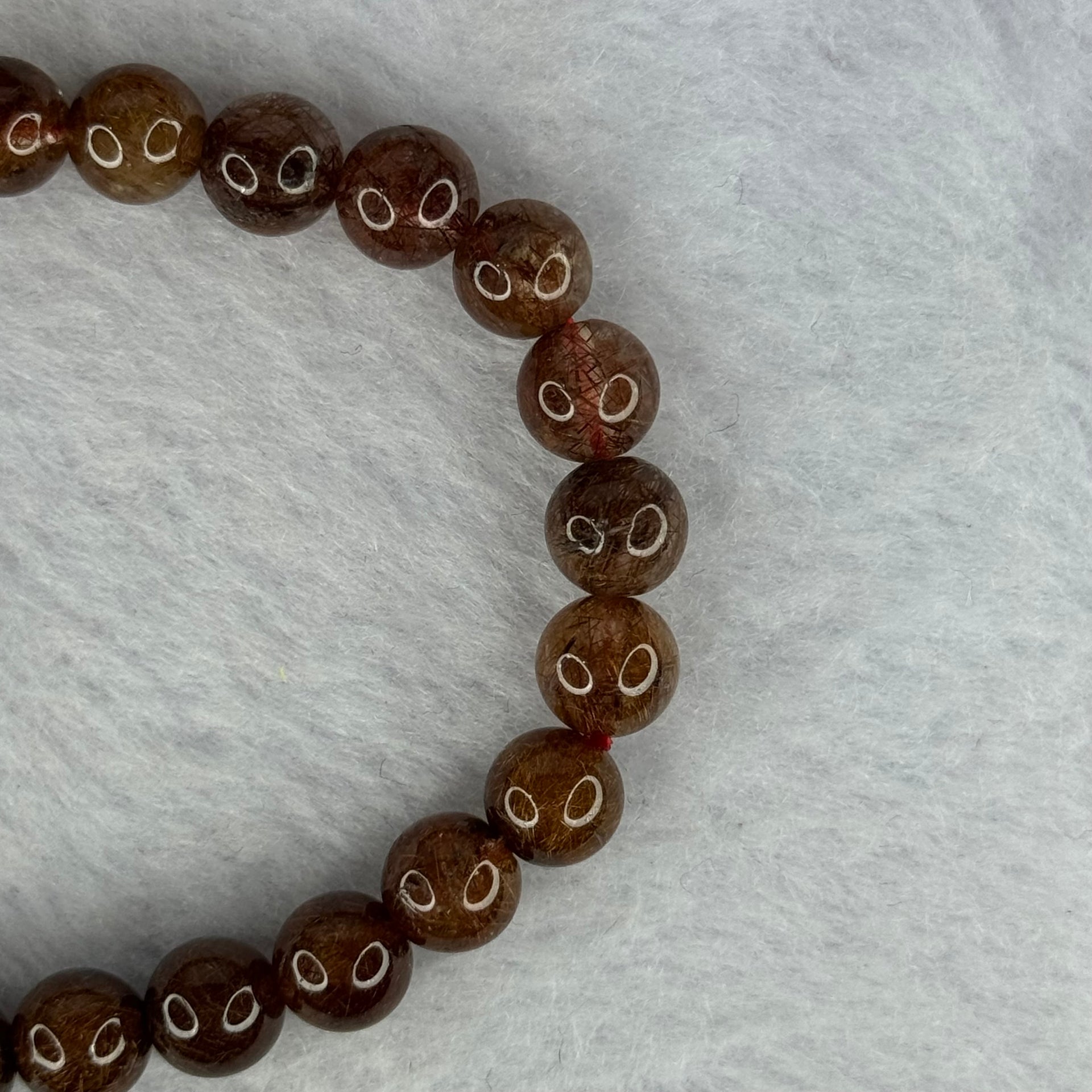 Natural Copper Rutilated Quartz Beads Bracelet 銅髮晶手镯 16.11g 16cm 7.9mm 28 Beads - Huangs Jadeite and Jewelry Pte Ltd