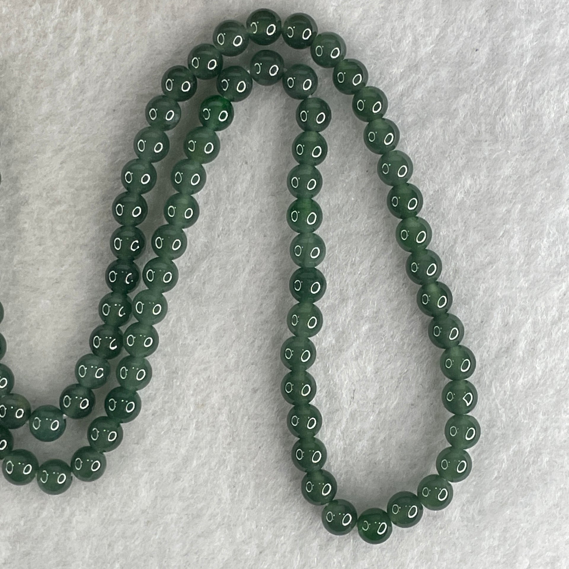 Certified Natural Type A Semi icy Blueish Green Jadeite Beads Necklace 29.75g 58cm 5.2mm 122 Beads - Huangs Jadeite and Jewelry Pte Ltd