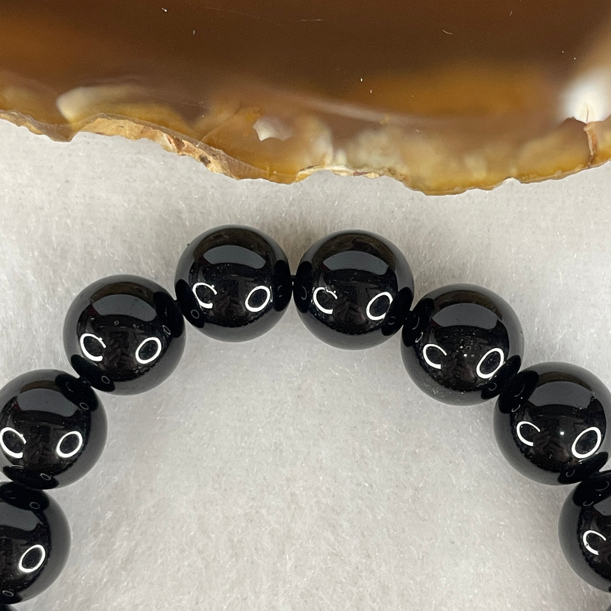 Certified Good Grade Natural Black Obsidian Beads Bracelet | 10.4mm Mirror-Polished (26.14g | 19 Beads | 16cm )