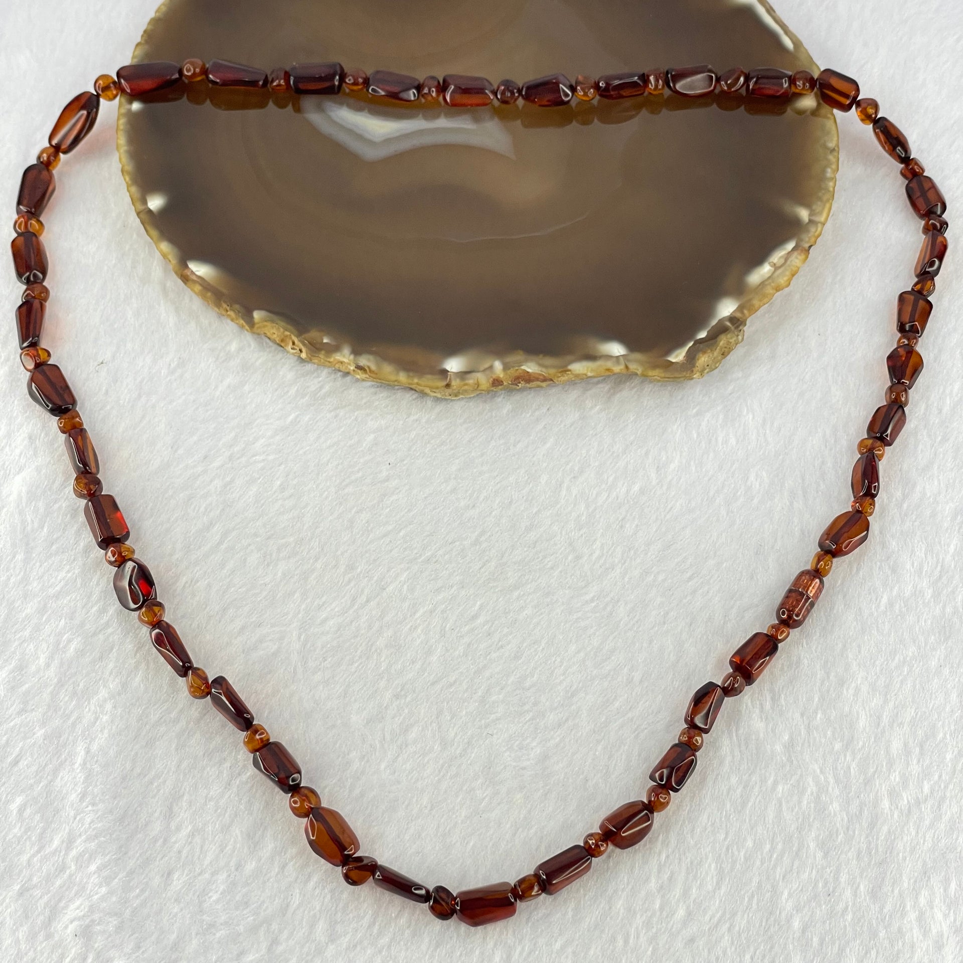Natural Tea Color Blood Amber Irregular Beads Necklace 天然茶色血珀项链 14.99g 10.3 by 6.5 by 5.2mm 37pcs - Huangs Jadeite and Jewelry Pte Ltd