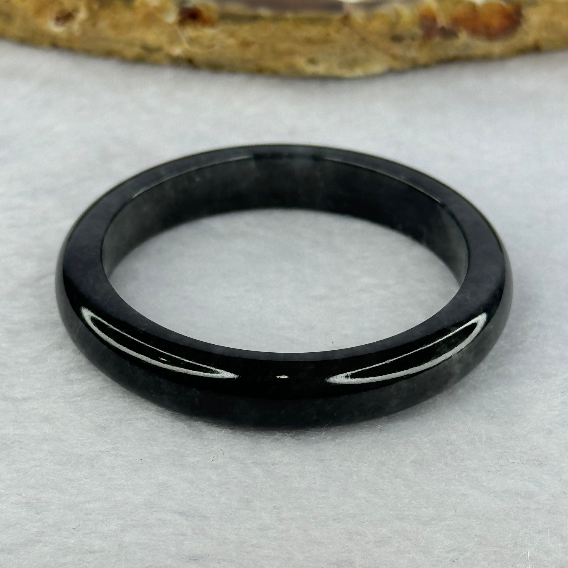 Type A Highly Translucent Black Grey Wuji Jadeite Baby Bangle 13.17g Internal Diameter 36.4mm 7.3 by 5.2mm - Huangs Jadeite and Jewelry Pte Ltd