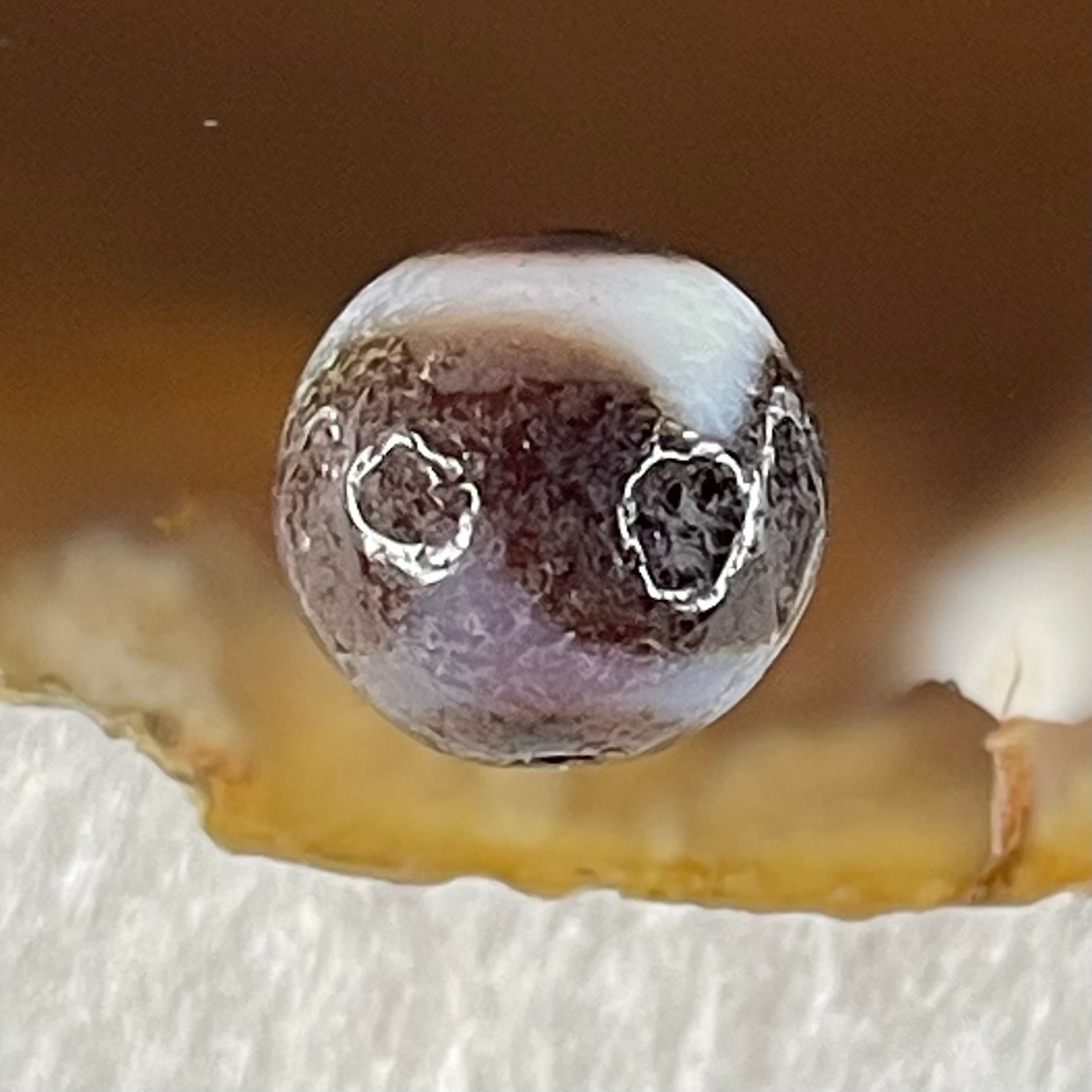 Natural Powerful Tibetan Old Oily Agate Tiger Tooth Daluo Dzi Bead Heavenly Master (Tian Zhu) 虎呀天诛 1.42g 9.9 by 10.3mm - Huangs Jadeite and Jewelry Pte Ltd