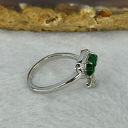 Type A Icy Green Omphasite Jadeite Peapod and Leave with Crystals in S925 Sliver Ring (Adjustable Size) 1.87g 9.1 by 4.1 by 2.5mm - Huangs Jadeite and Jewelry Pte Ltd