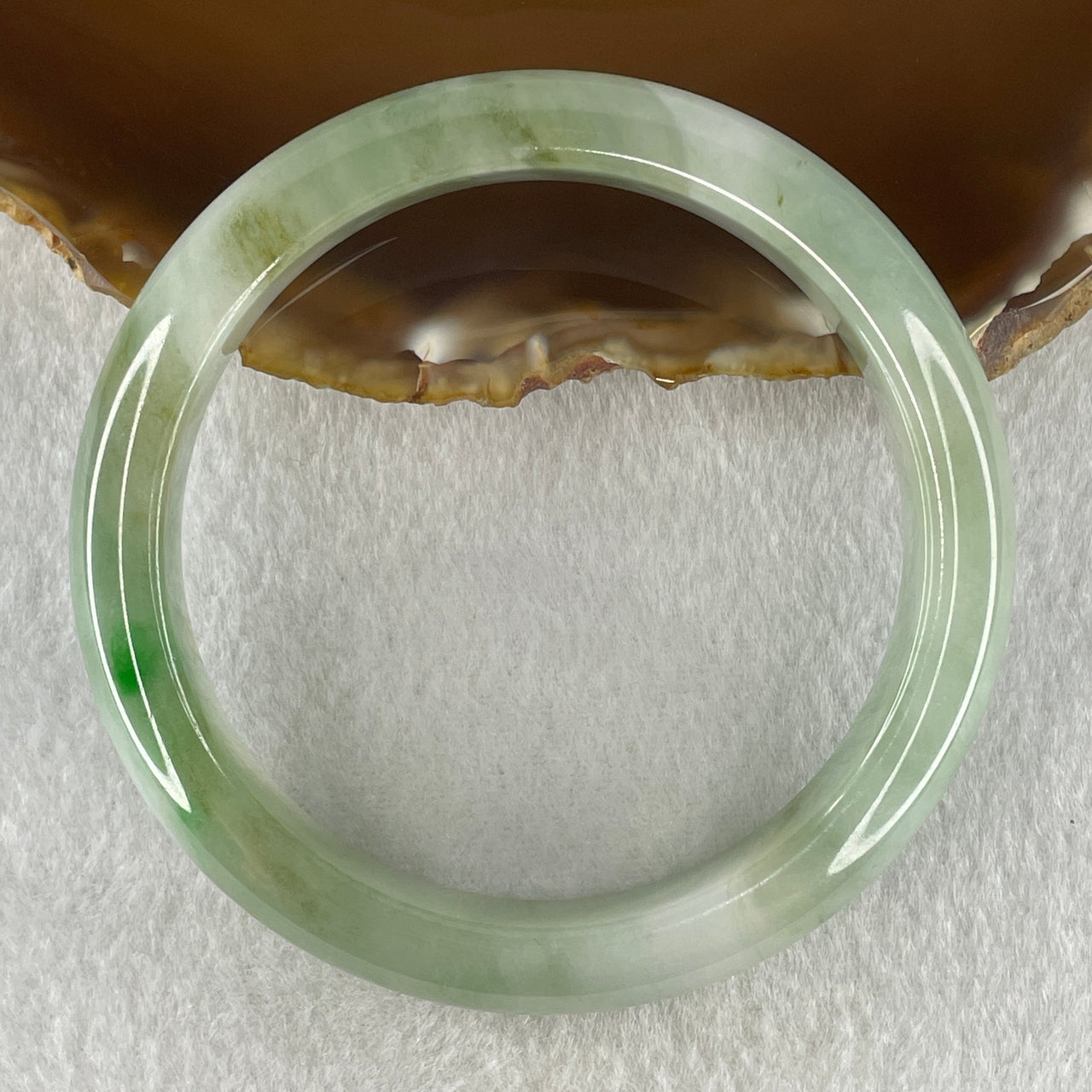 Natural Type A Jelly Light Green with Blueish Green Piao Hua Flora Jadeite Bangle 60.75g Inner Diameter 60.8mm 12.3 by 9.4mm (Very Very Slight Internal Lines) - Huangs Jadeite and Jewelry Pte Ltd