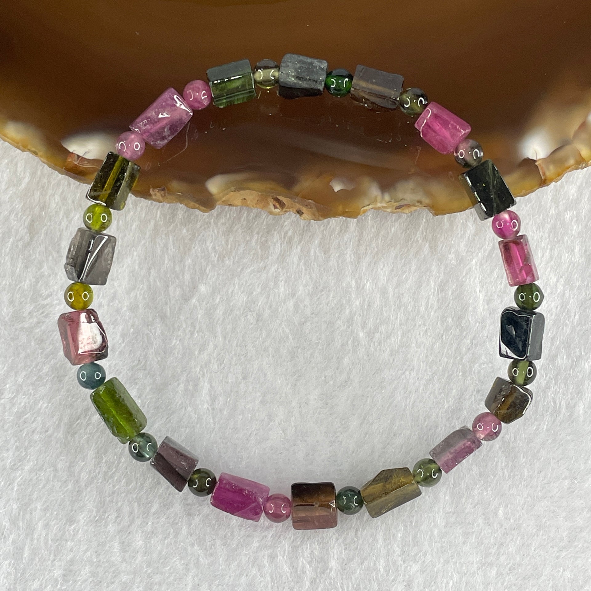 Good Grade Natural Tourmaline Crystal Barrel Bracelet 6.92g 15cm 4.8mm 18Beads - Huangs Jadeite and Jewelry Pte Ltd